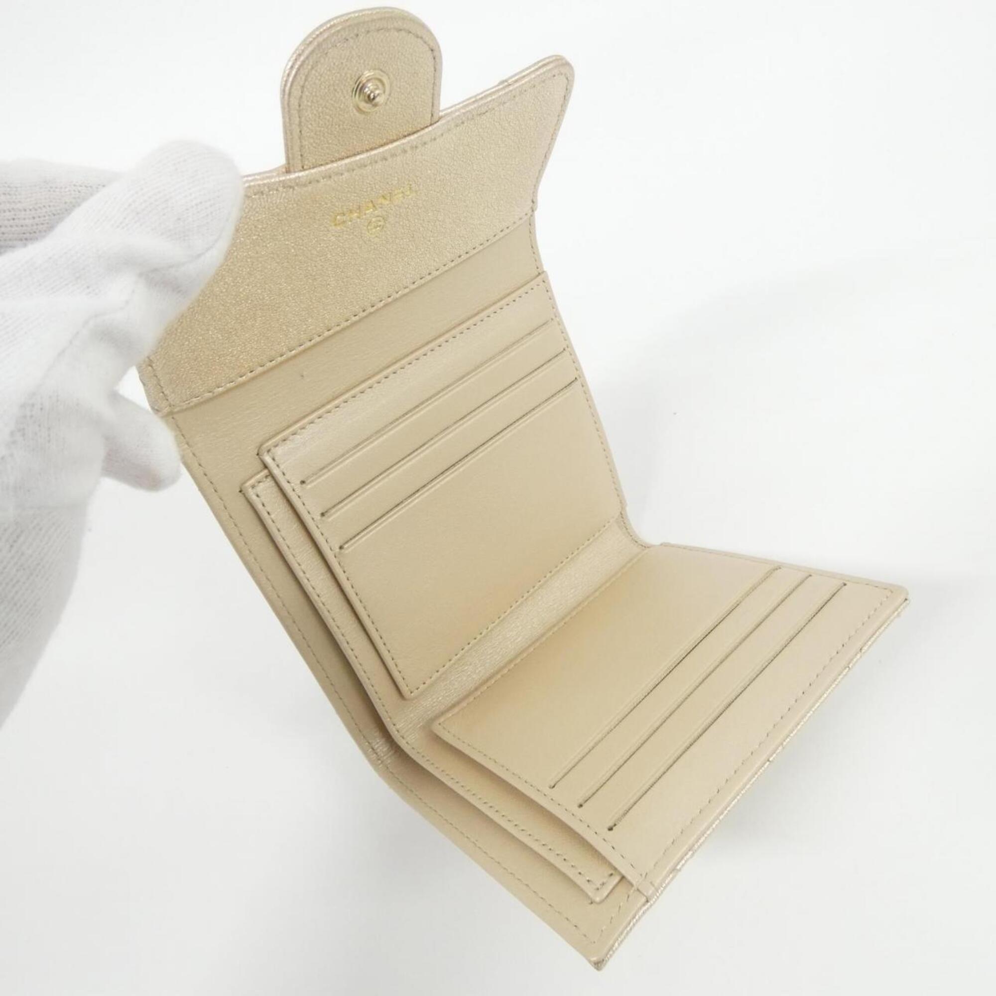 Chanel Gold Leather Wallet (Tri-Fold) (Pre-Owned)