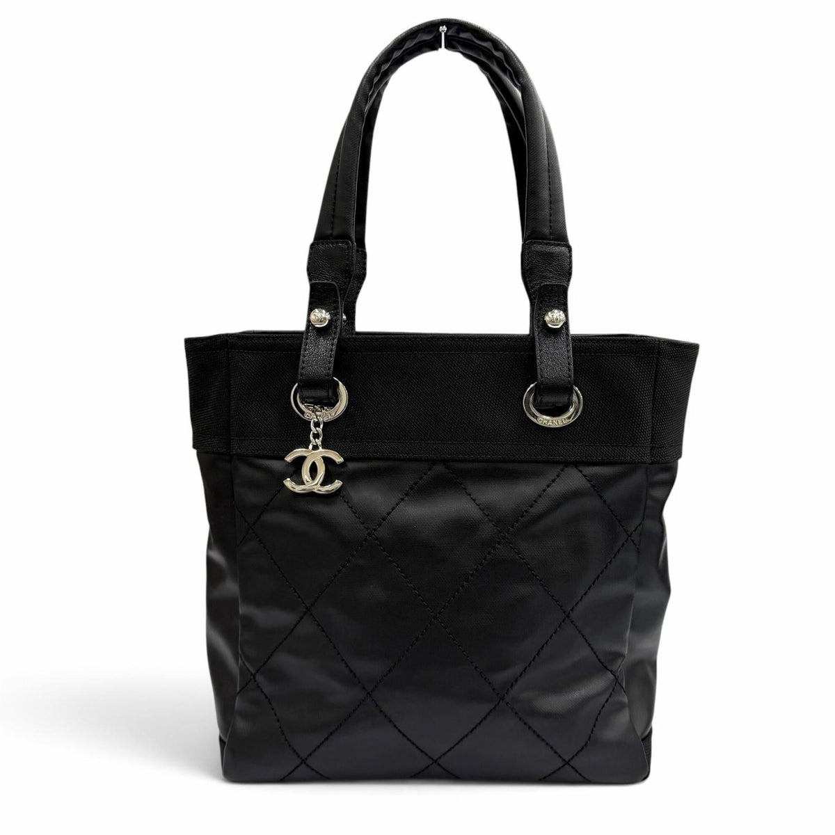 Chanel Black Coated Canvas Leather Tote Bag (Pre-Owned)