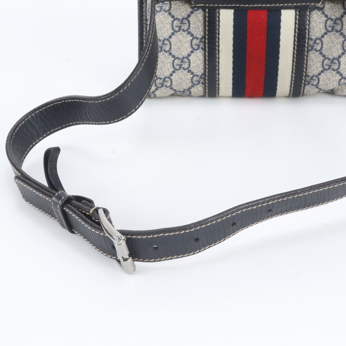 Gucci Navy Leather Coated Canvas Pouch Sling Bag (Pre-Owned)