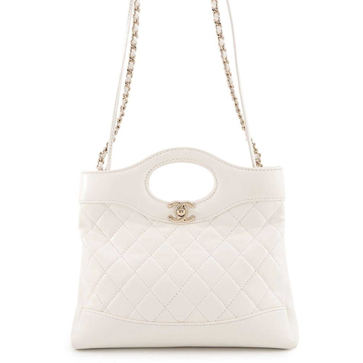 Chanel Matelasse White Leather Handbag Shopping Bag Shoulder Bag (Pre-Owned)