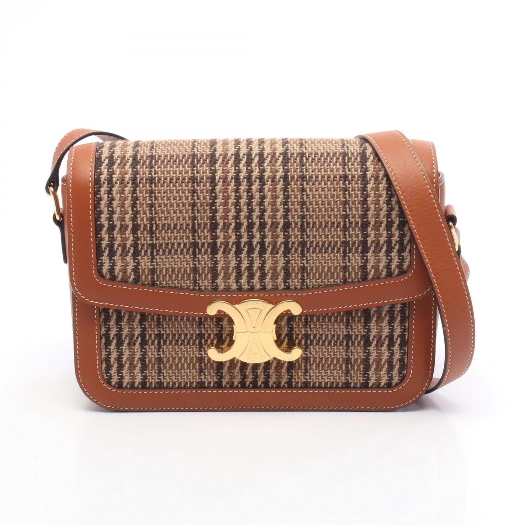 Celine Brown Fabric Leather Handbag Shoulder Bag (Pre-Owned)
