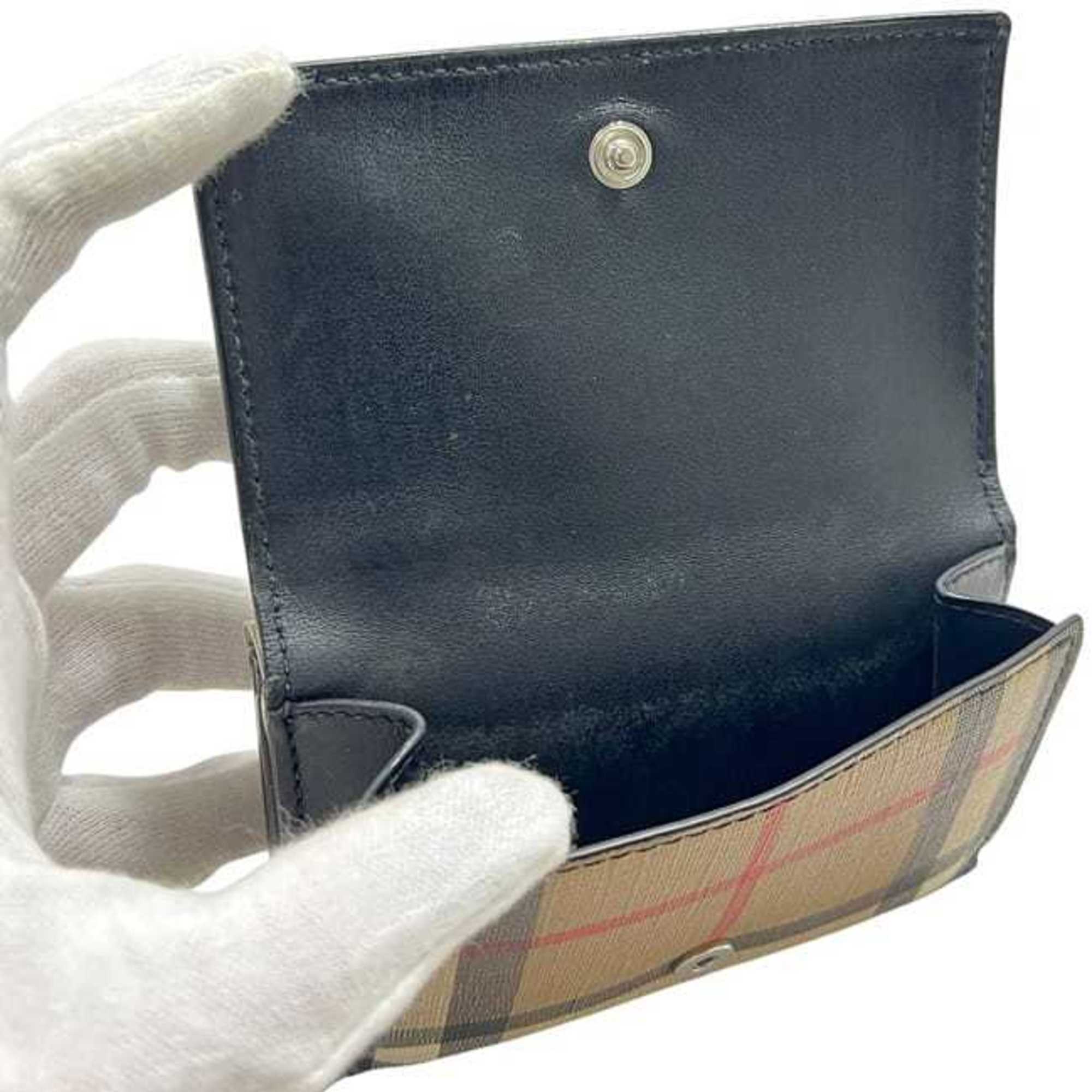Burberry Beige Black Pvc Leather Wallet (Tri-Fold) (Pre-Owned)