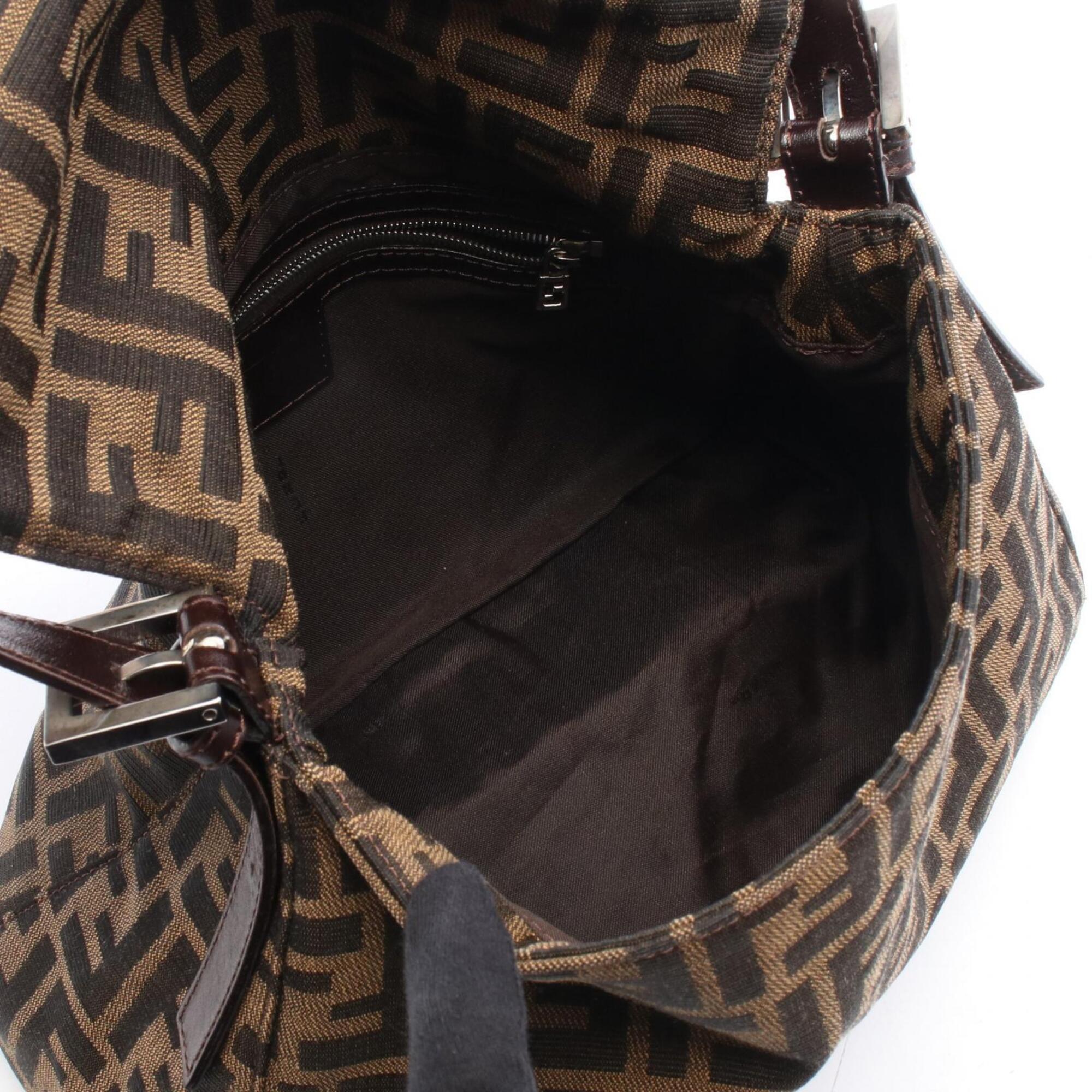 Fendi Black Brown Leather Canvas Handbag (Pre-Owned)
