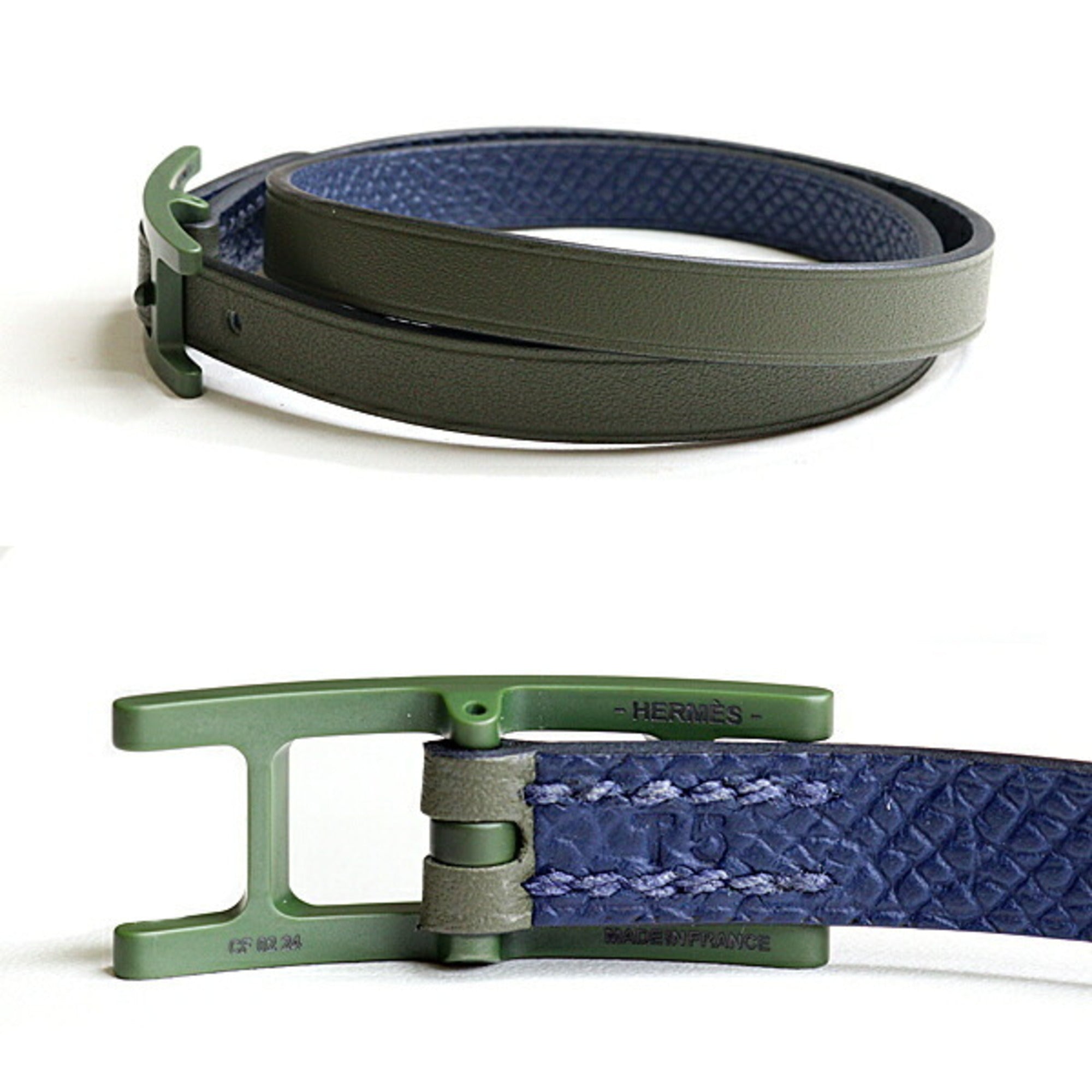 Hermes Navy Epsom Leather Swift Leather Charm Bracelet (Pre-Owned)