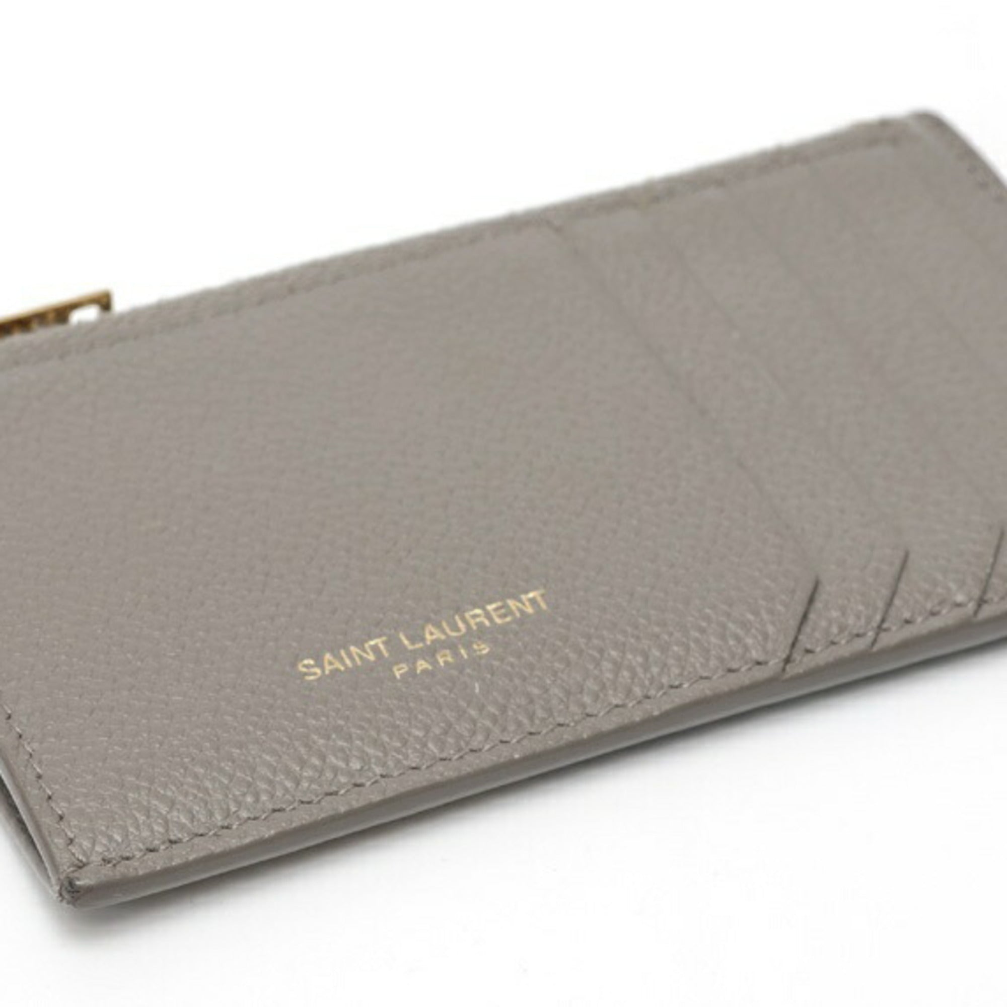 Saint Laurent Gray Leather Coin Purse/Coin Case (Pre-Owned)