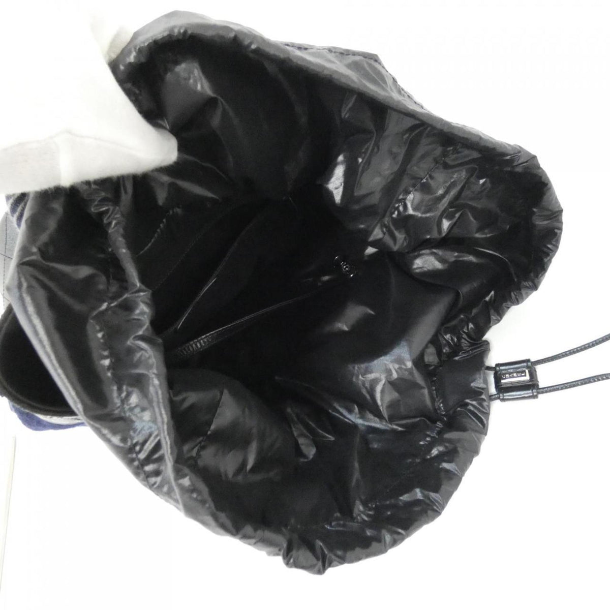 Chanel Black Navy Wool Leather Shoulder Bag (Pre-Owned)