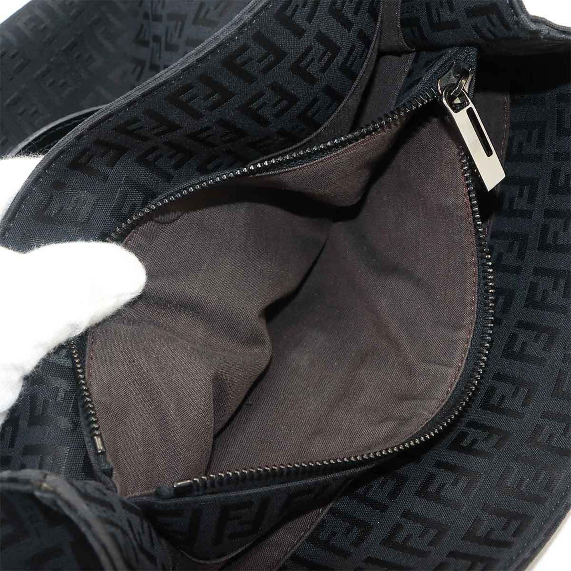 Fendi Zucchino Black Canvas Leather Handbag Tote Bag (Pre-Owned)