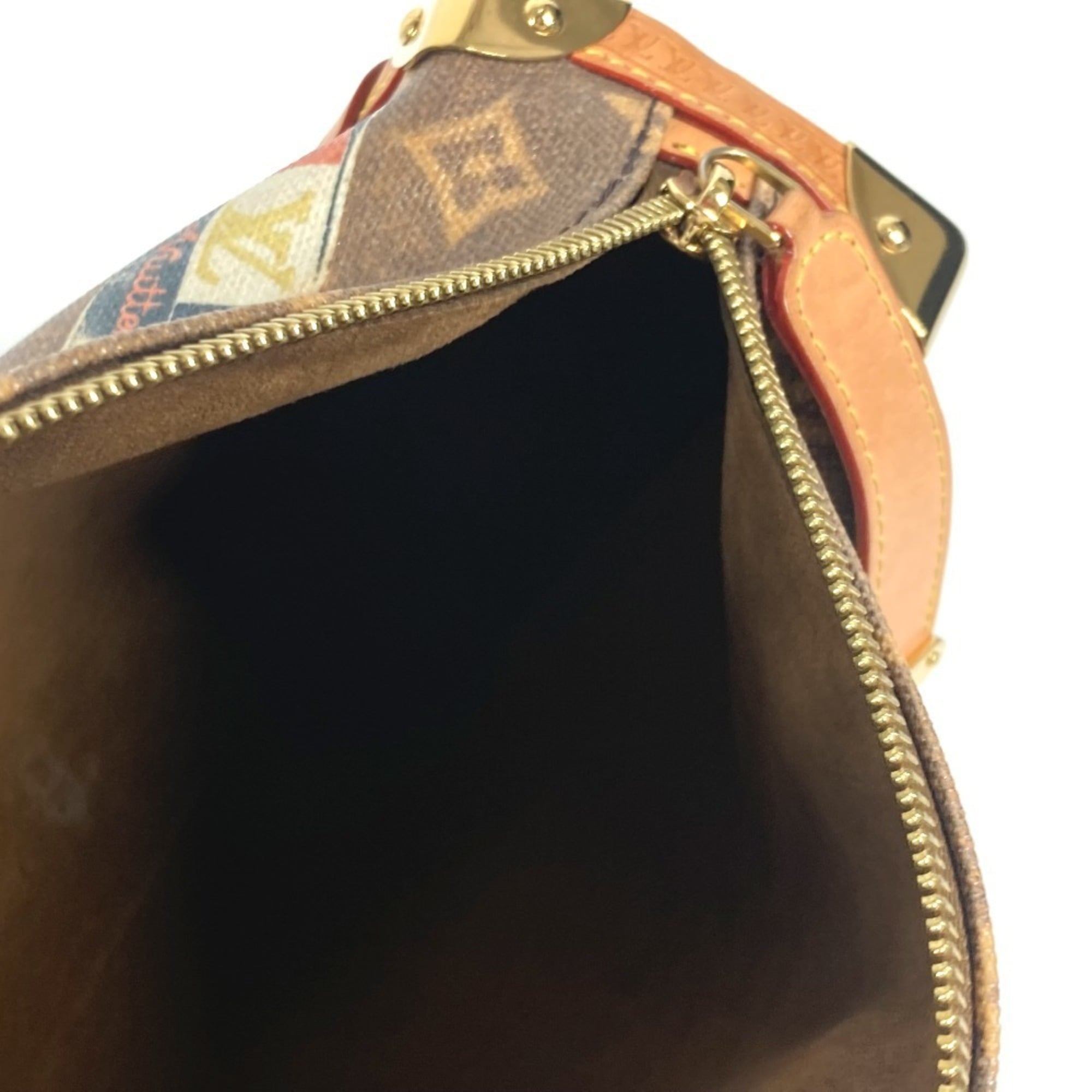 Louis Vuitton Brown Multi-Color Leather Coated Canvas Clutch Bag Handbag Shoulder Bag (Pre-Owned)
