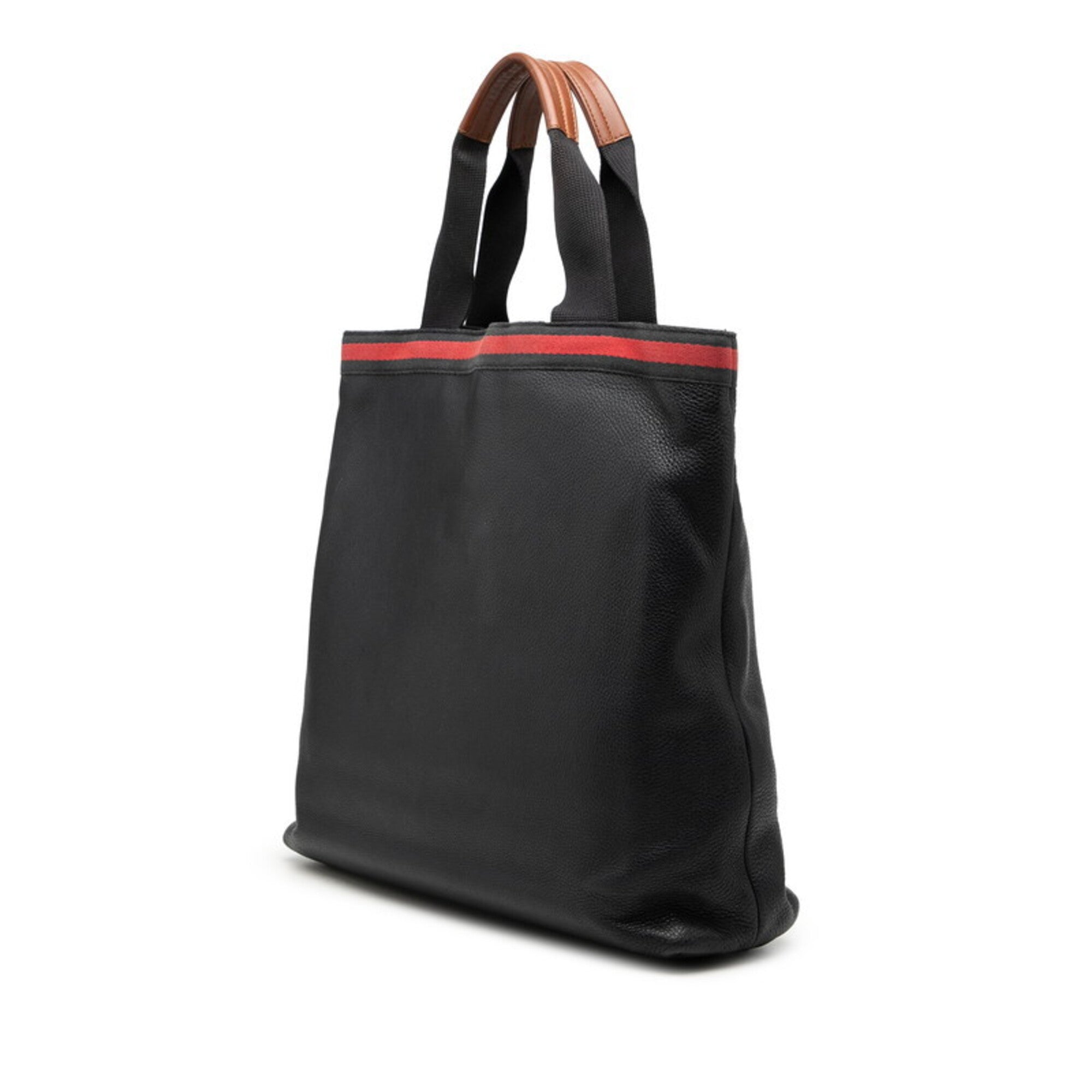 Gucci Brown Navy Leather Canvas Handbag Tote Bag (Pre-Owned)