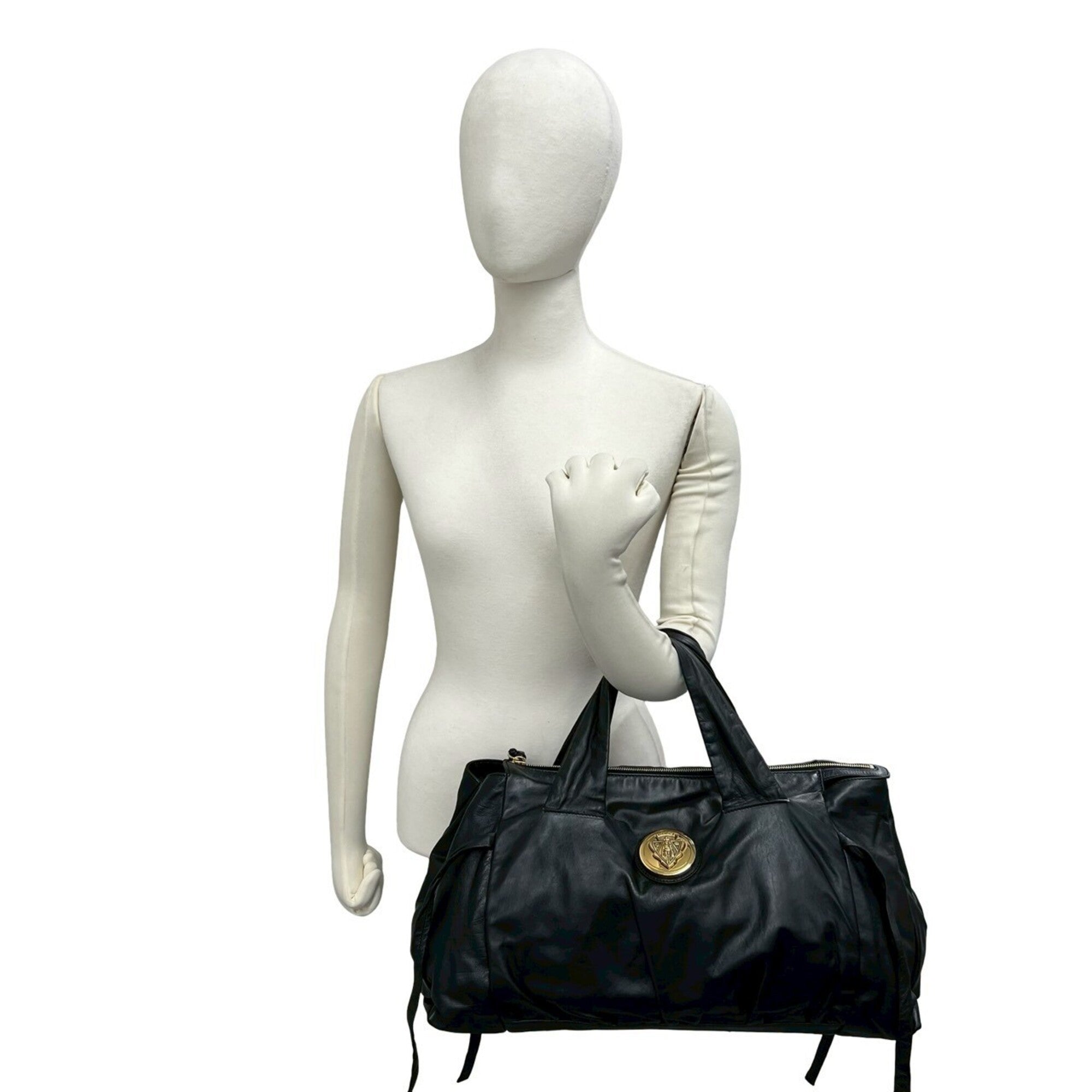 Gucci Black Leather Boston Bag Handbag (Pre-Owned)