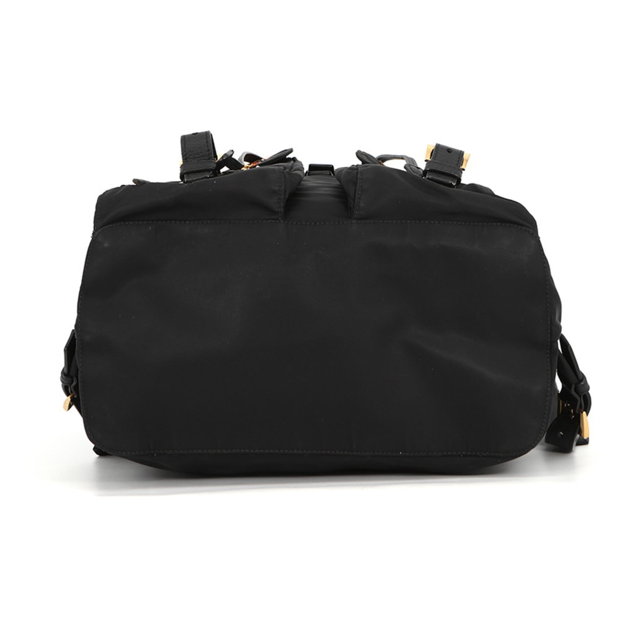 Prada Black Multi-Color Nylon Leather Backpack Handbag (Pre-Owned)