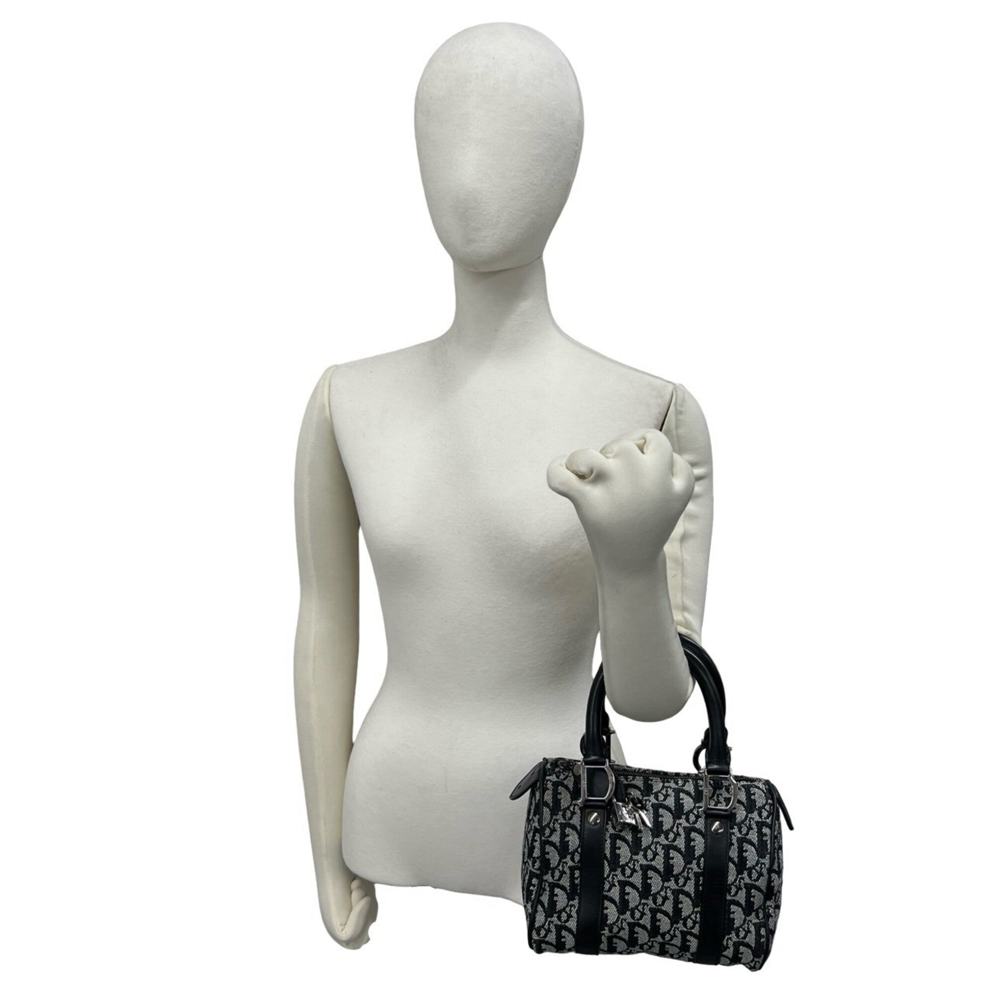 Christian Dior Black Canvas Leather Boston Bag Handbag (Pre-Owned)