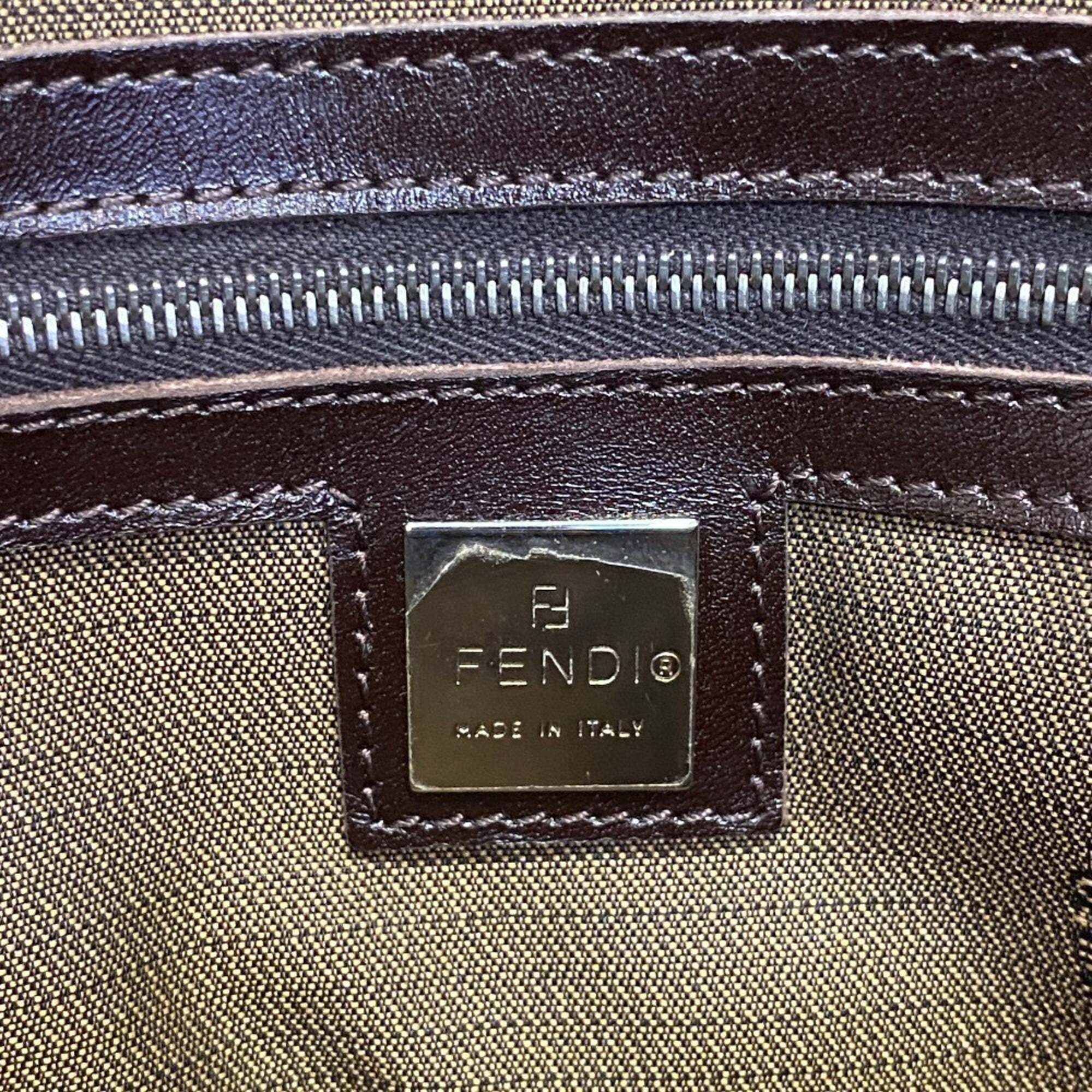 Fendi Zucca Brown Leather Handbag (Pre-Owned)