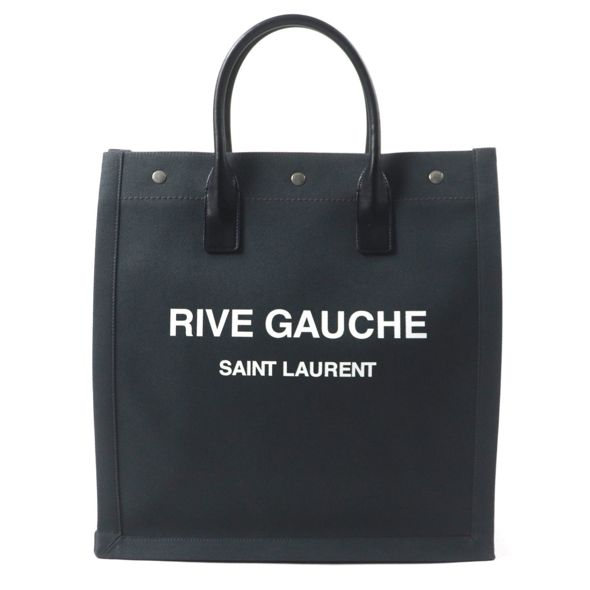 Saint Laurent Black Dark Gray Canvas Leather Tote Bag (Pre-Owned)
