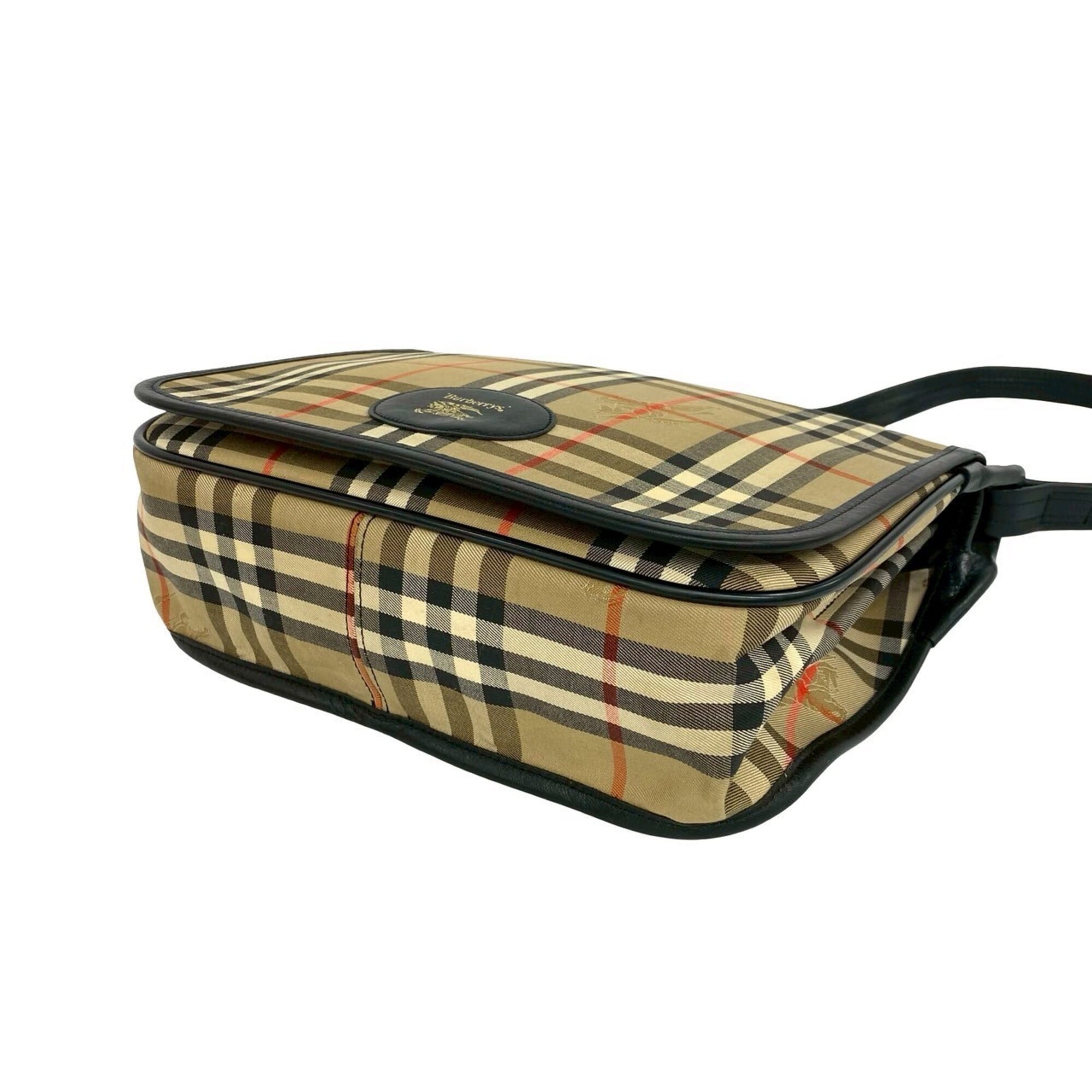 Burberry Beige Black Canvas Leather Shoulder Bag (Pre-Owned)