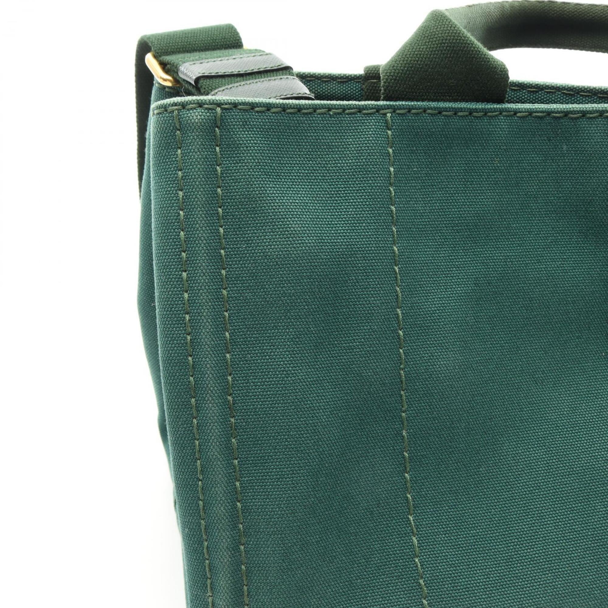 Prada Green Canvas Handbag Tote Bag (Pre-Owned)