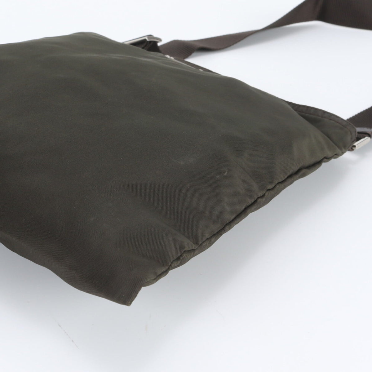 Prada Khaki Leather Nylon Messenger Bag Shoulder Bag (Pre-Owned)