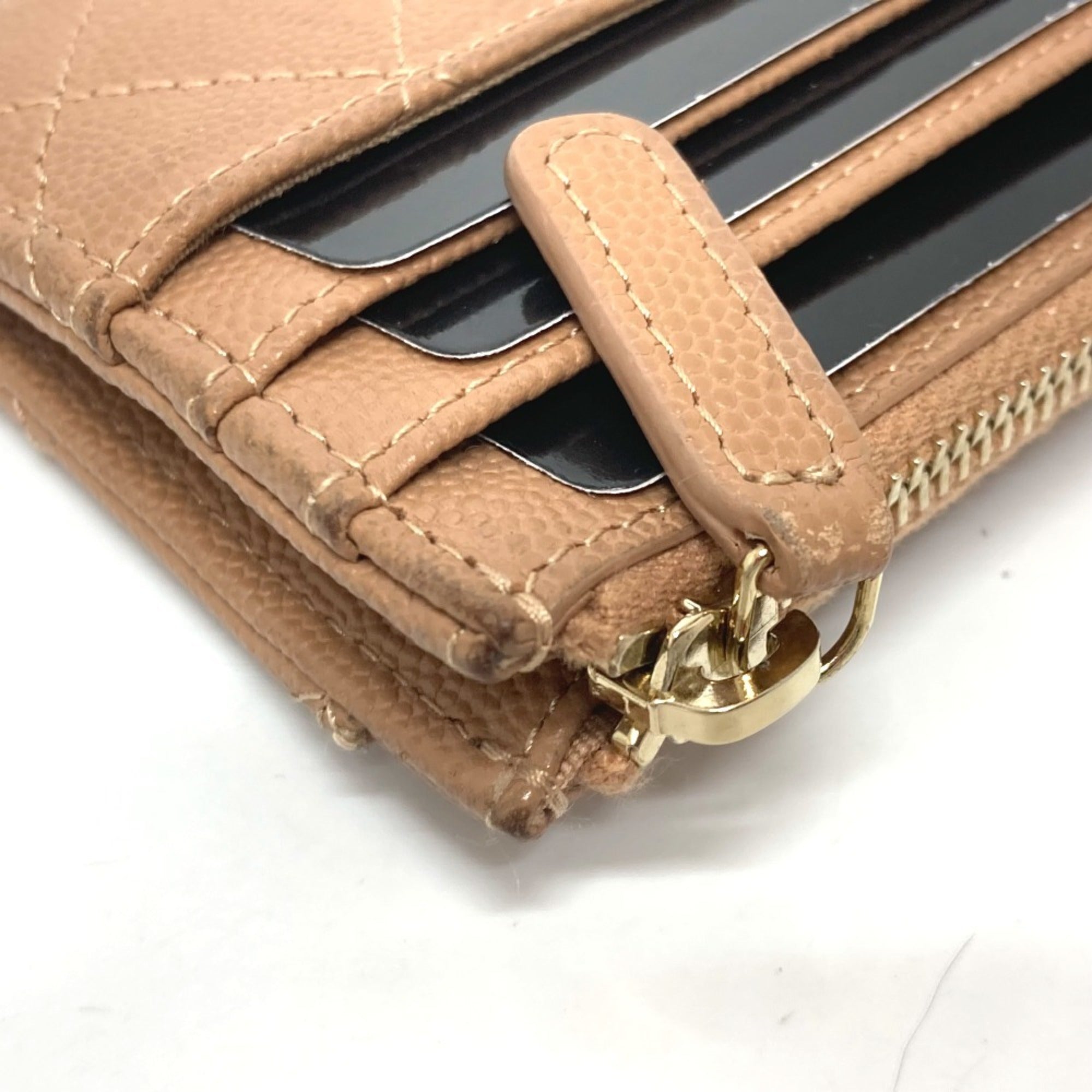 Chanel Beige Grained Calfskin Wallet (Bi-Fold) (Pre-Owned)