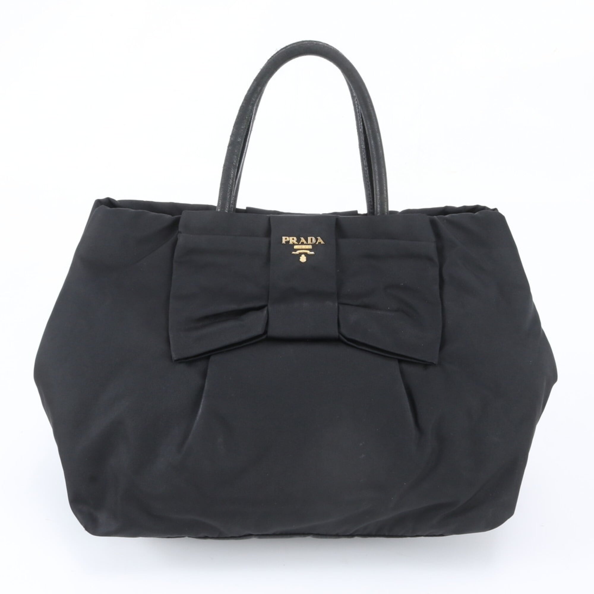 Prada Black Nylon Leather Handbag Tote Bag (Pre-Owned)