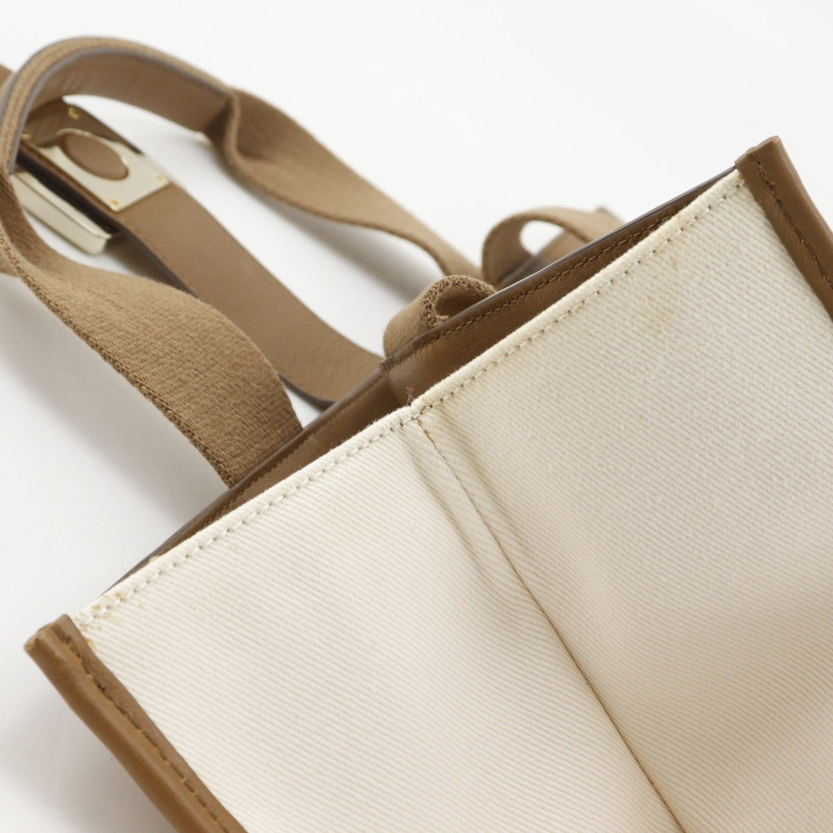 Anya Hindmarch Brown White Canvas Leather Tote Bag (Pre-Owned)