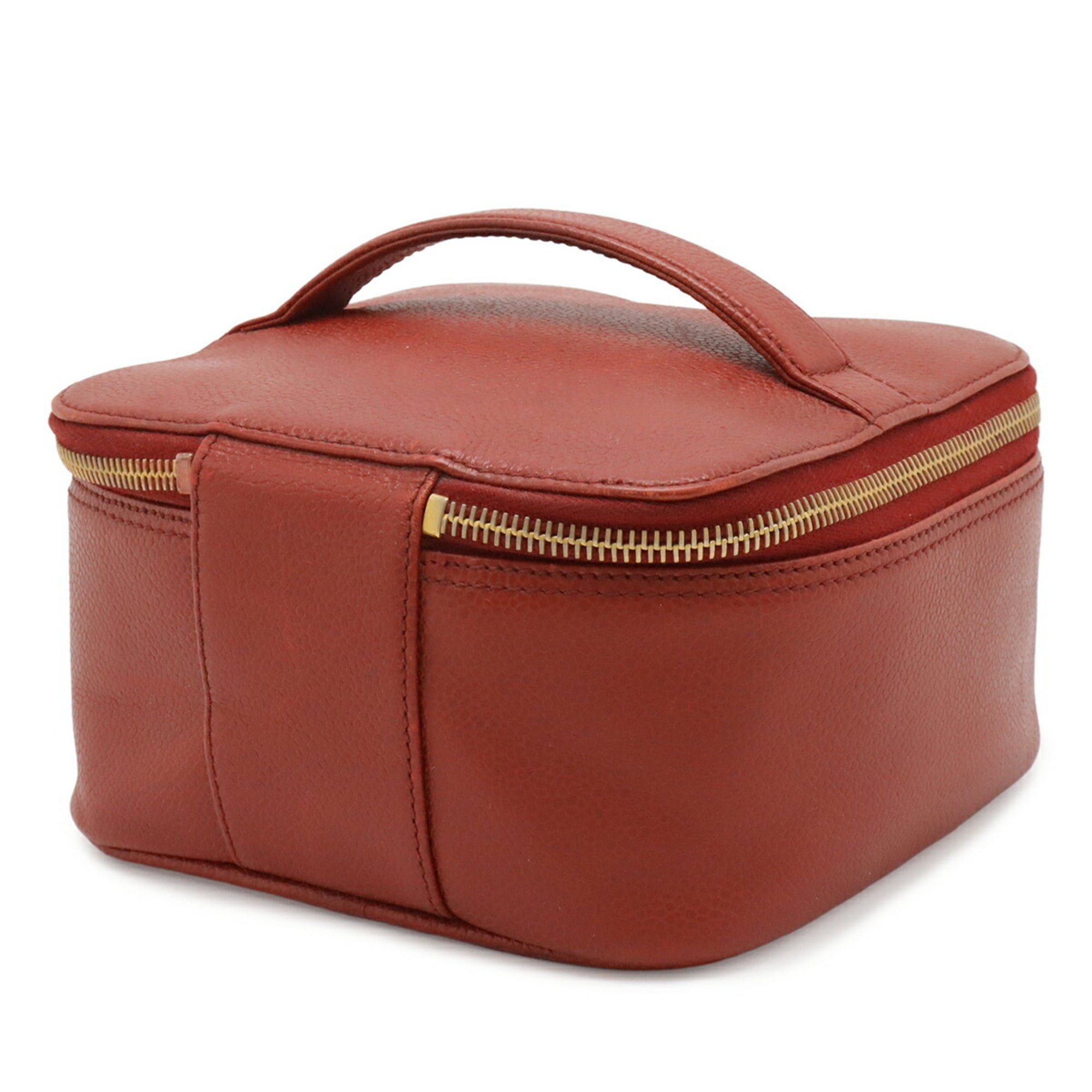 Chanel Red Color Grained Calfskin Handbag Pouch Vanity Bag (Pre-Owned)