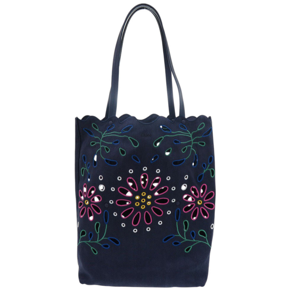Chloé Green Navy Pink Linen Pouch Tote Bag (Pre-Owned)