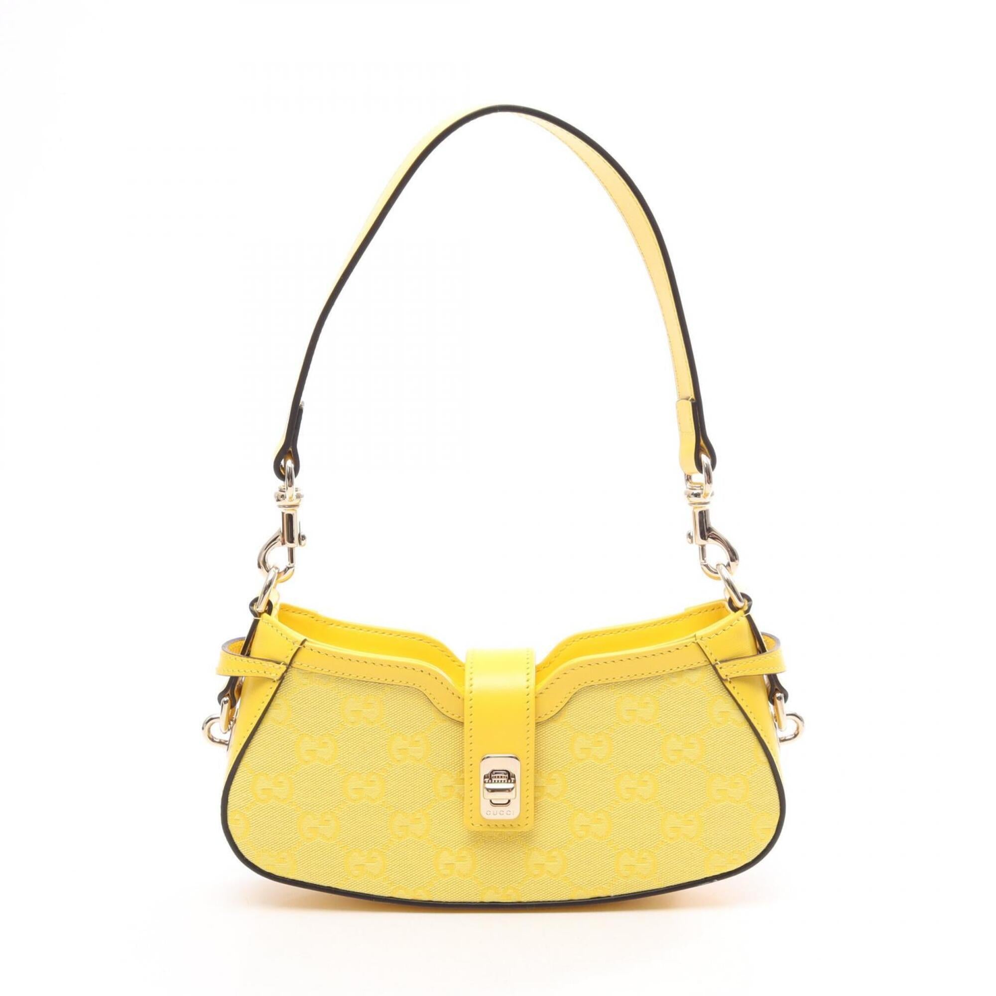 Gucci Yellow Canvas Leather Handbag Shoulder Bag (Pre-Owned)