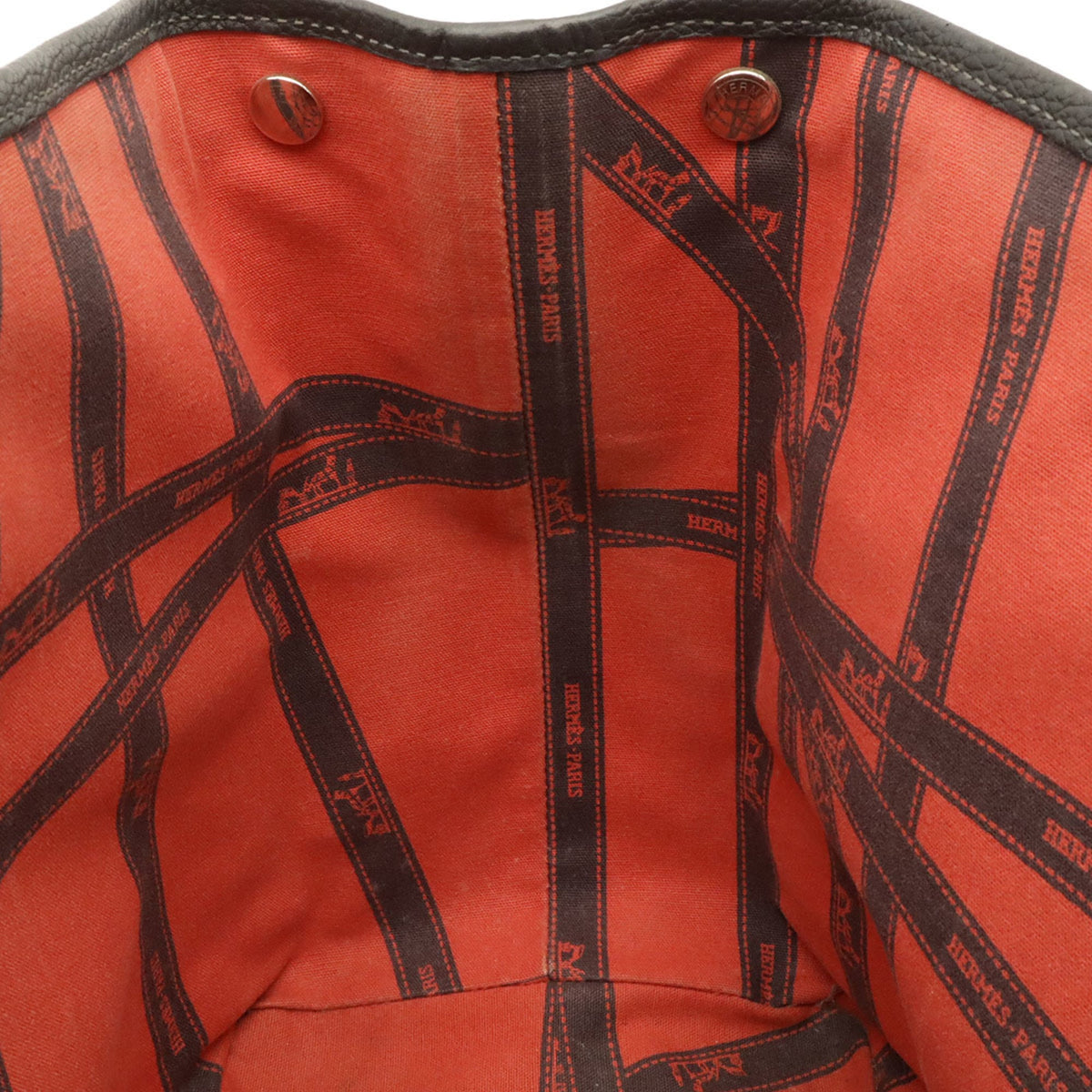 Hermes Black Gray White Toile H Leather Handbag Tote Bag (Pre-Owned)