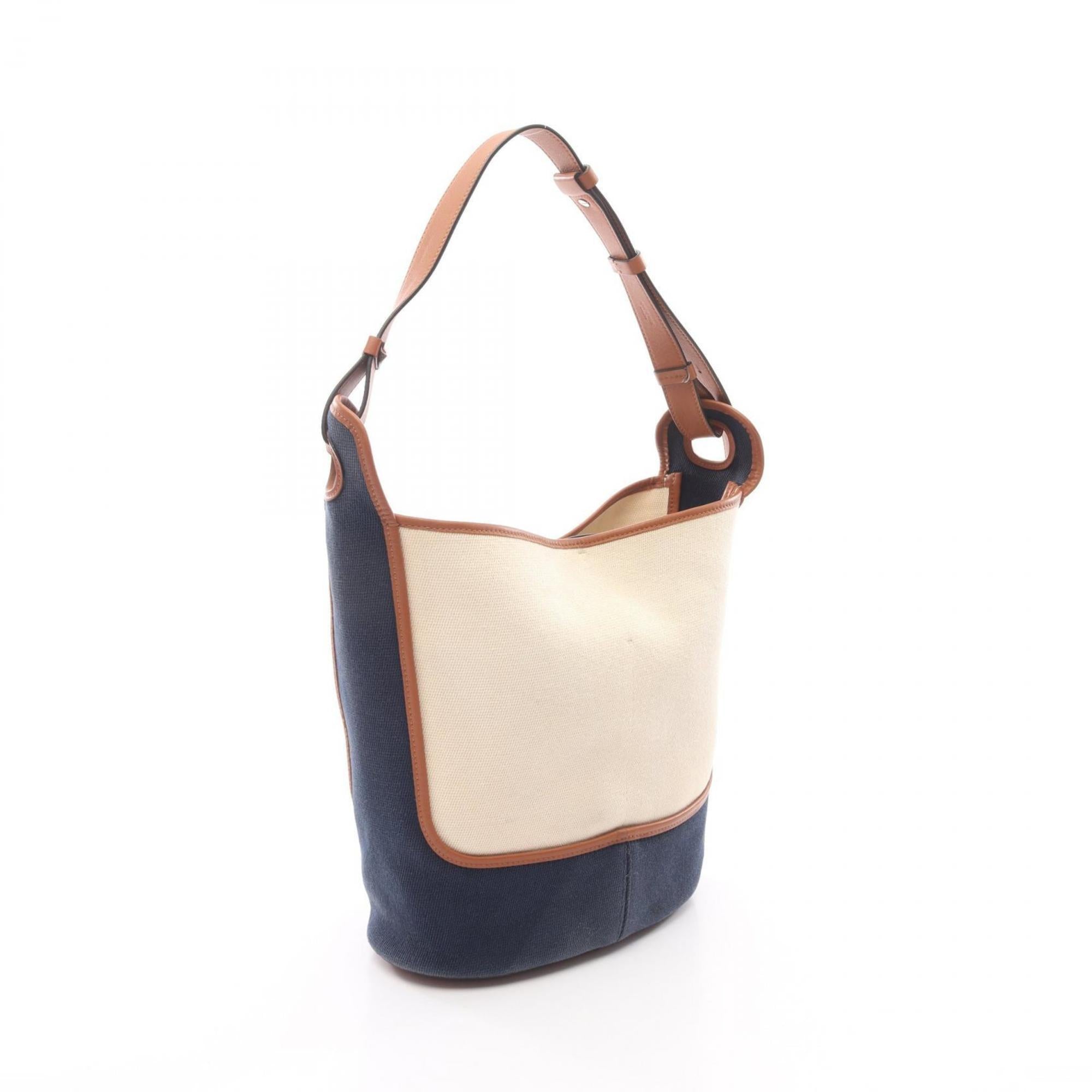 Loewe Brown Ivory Navy Canvas Leather Handbag Shoulder Bag (Pre-Owned)