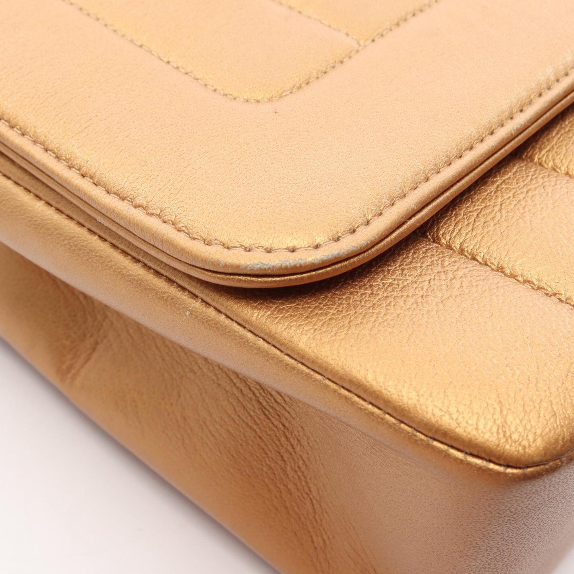 Chanel Gold Brown Leather Handbag Shoulder Bag (Pre-Owned)