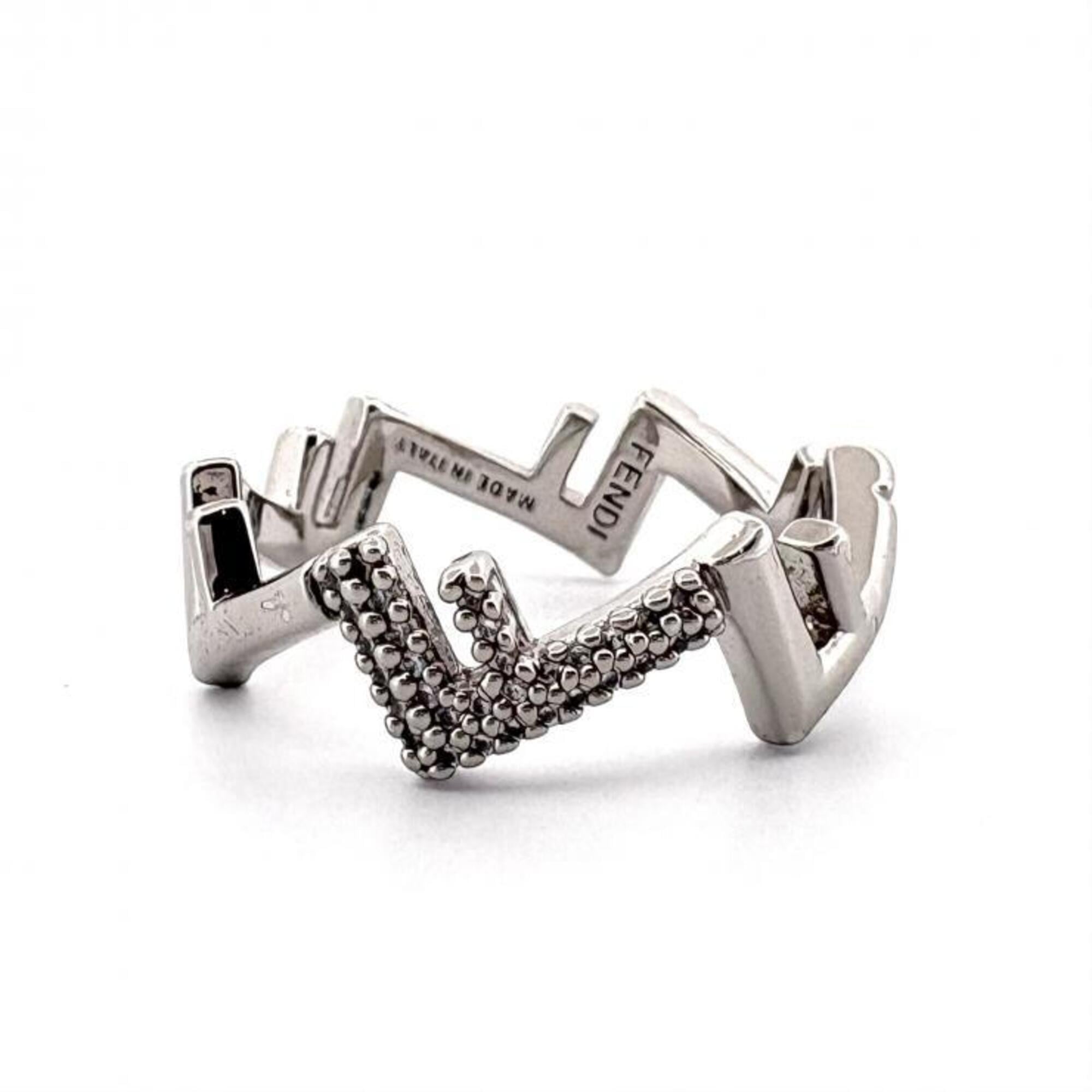 Fendi Silver Metal Rhinestone Band Ring (Pre-Owned)