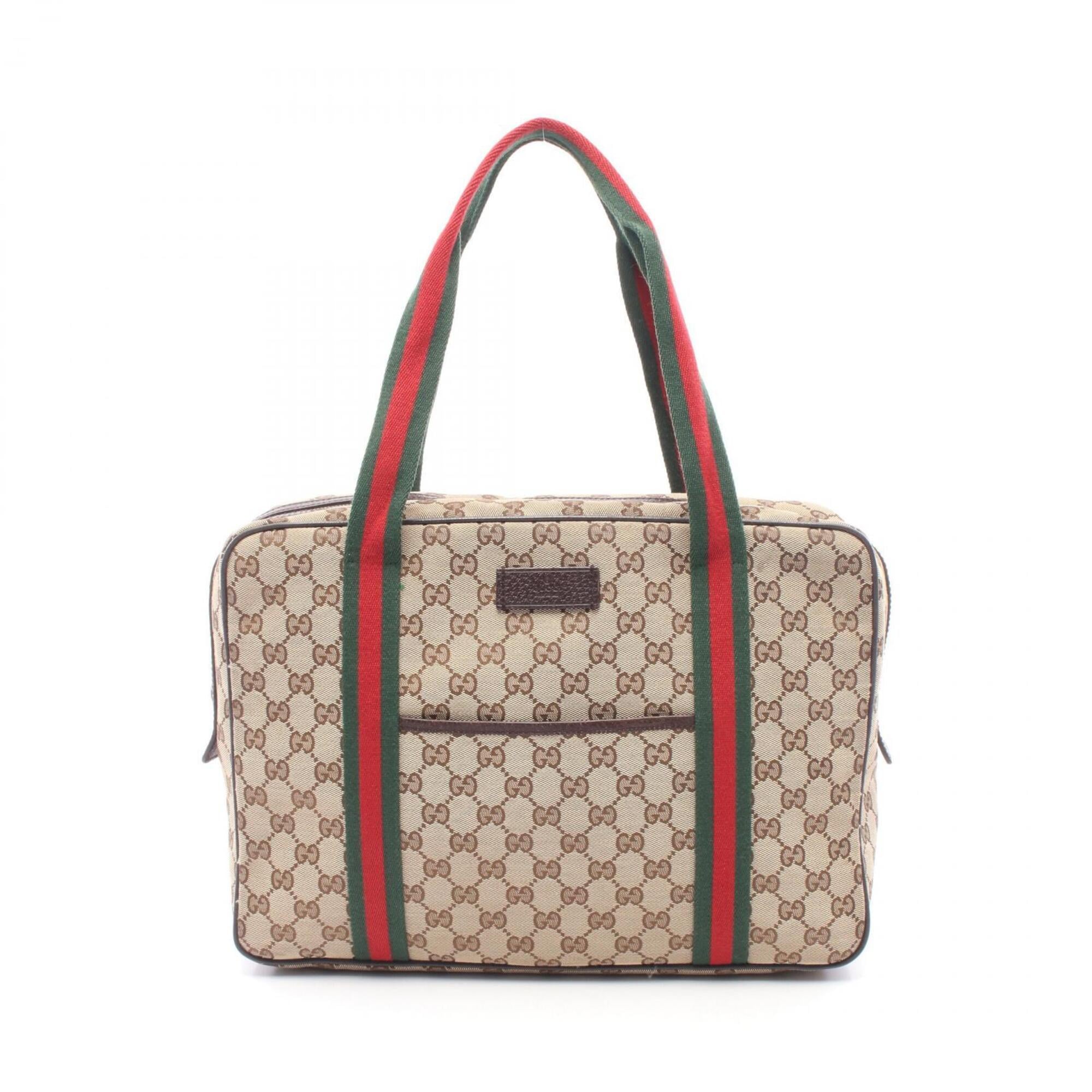 Gucci Beige Brown Multi-Color Canvas Leather Tote Bag (Pre-Owned)
