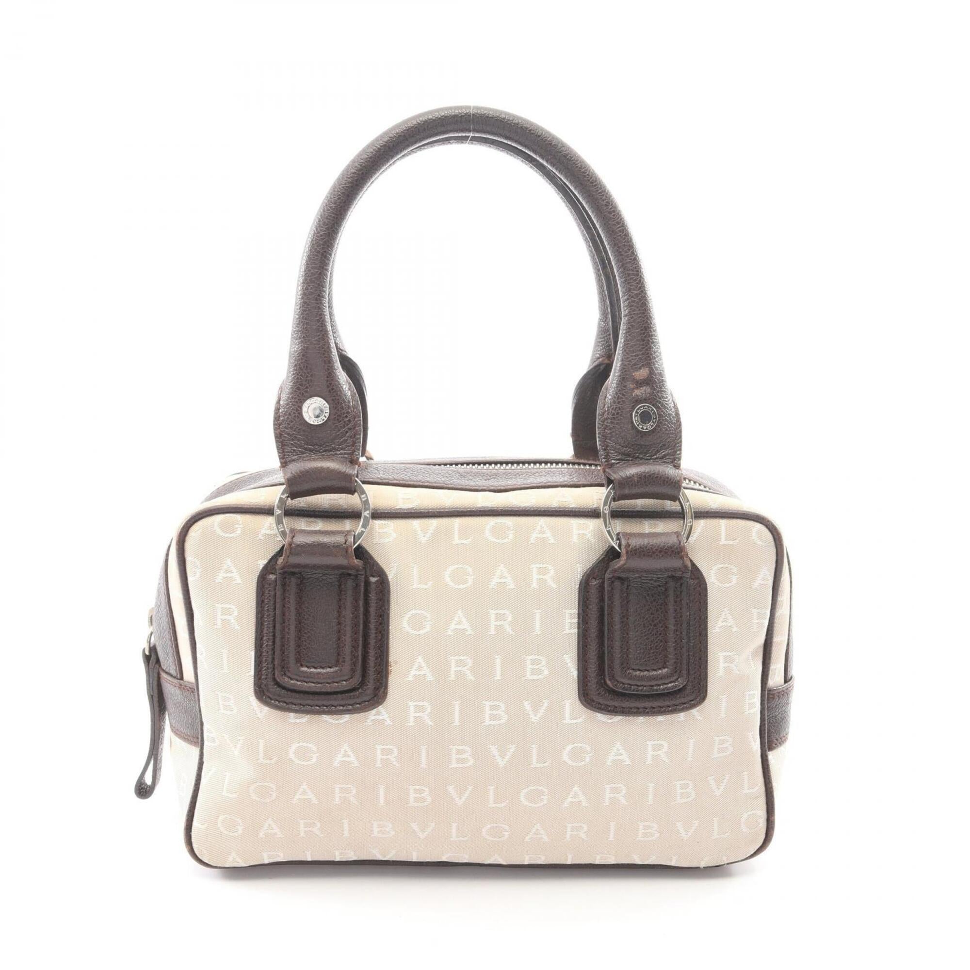 Bvlgari Beige Brown Canvas Leather Handbag (Pre-Owned)