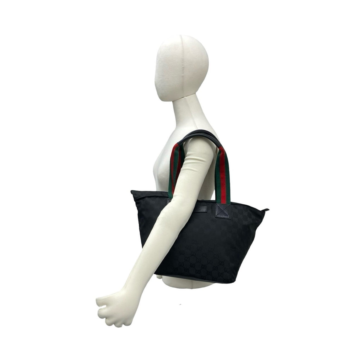 Gucci Black Green Red Color Leather Nylon Canvas Handbag Tote Bag (Pre-Owned)