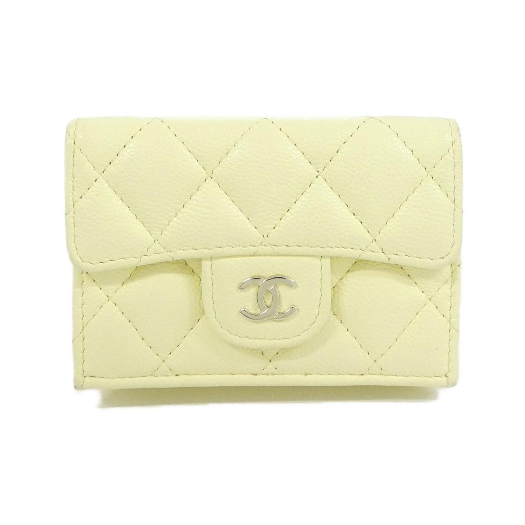 Chanel Yellow Grained Calfskin Wallet (Tri-Fold) (Pre-Owned)