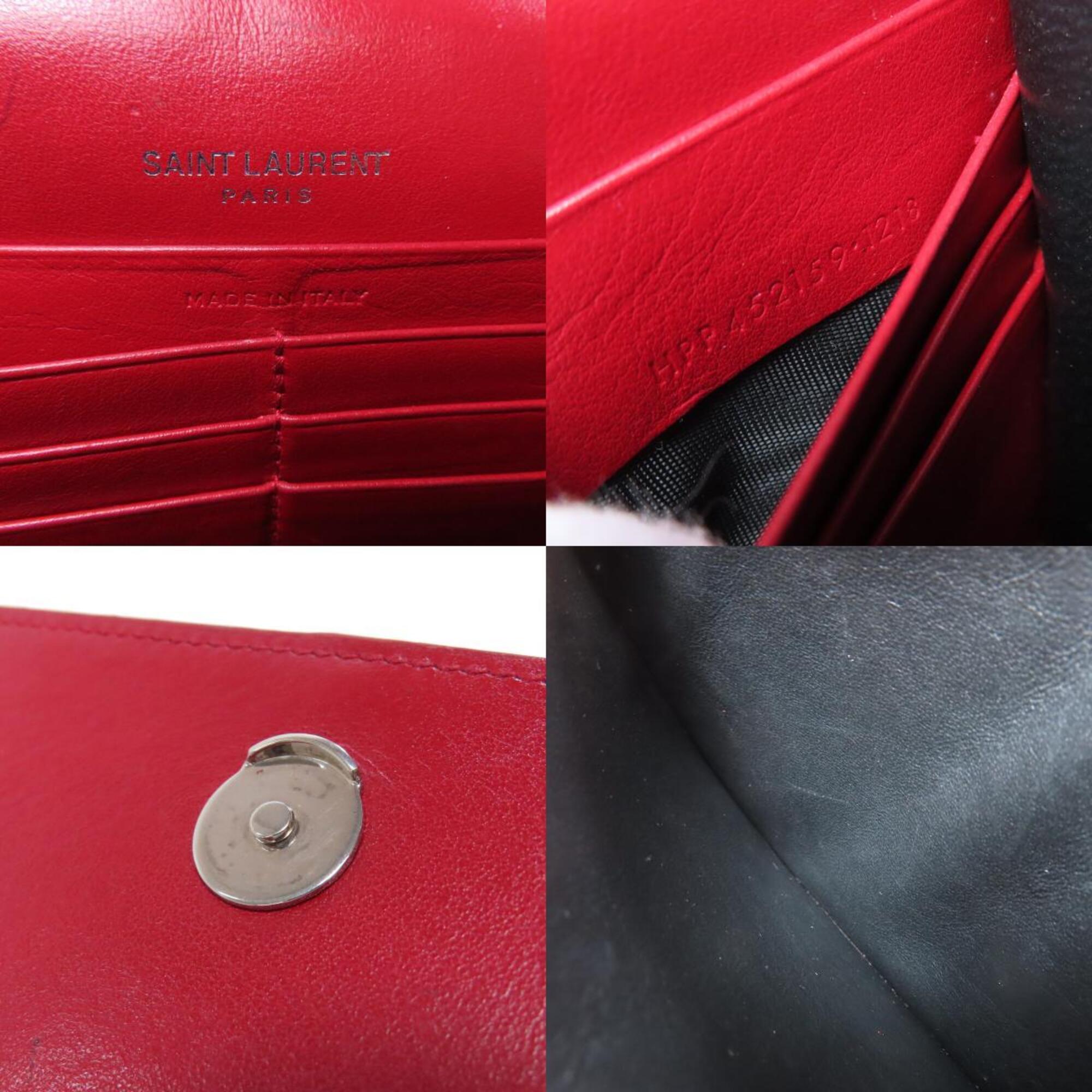 Yves Saint Laurent Red Color Leather Chain/Shoulder Wallet (Pre-Owned)