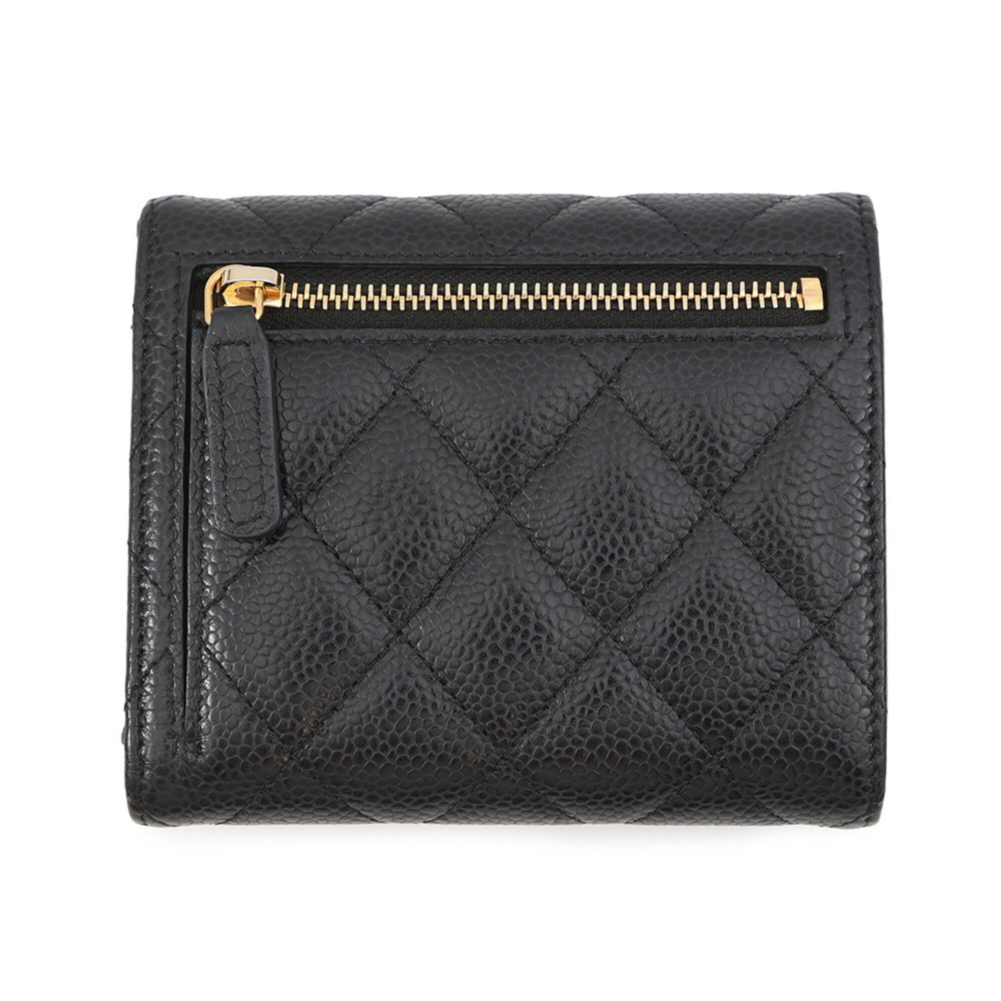 Chanel Black Grained Calfskin Wallet (Tri-Fold) (Pre-Owned)