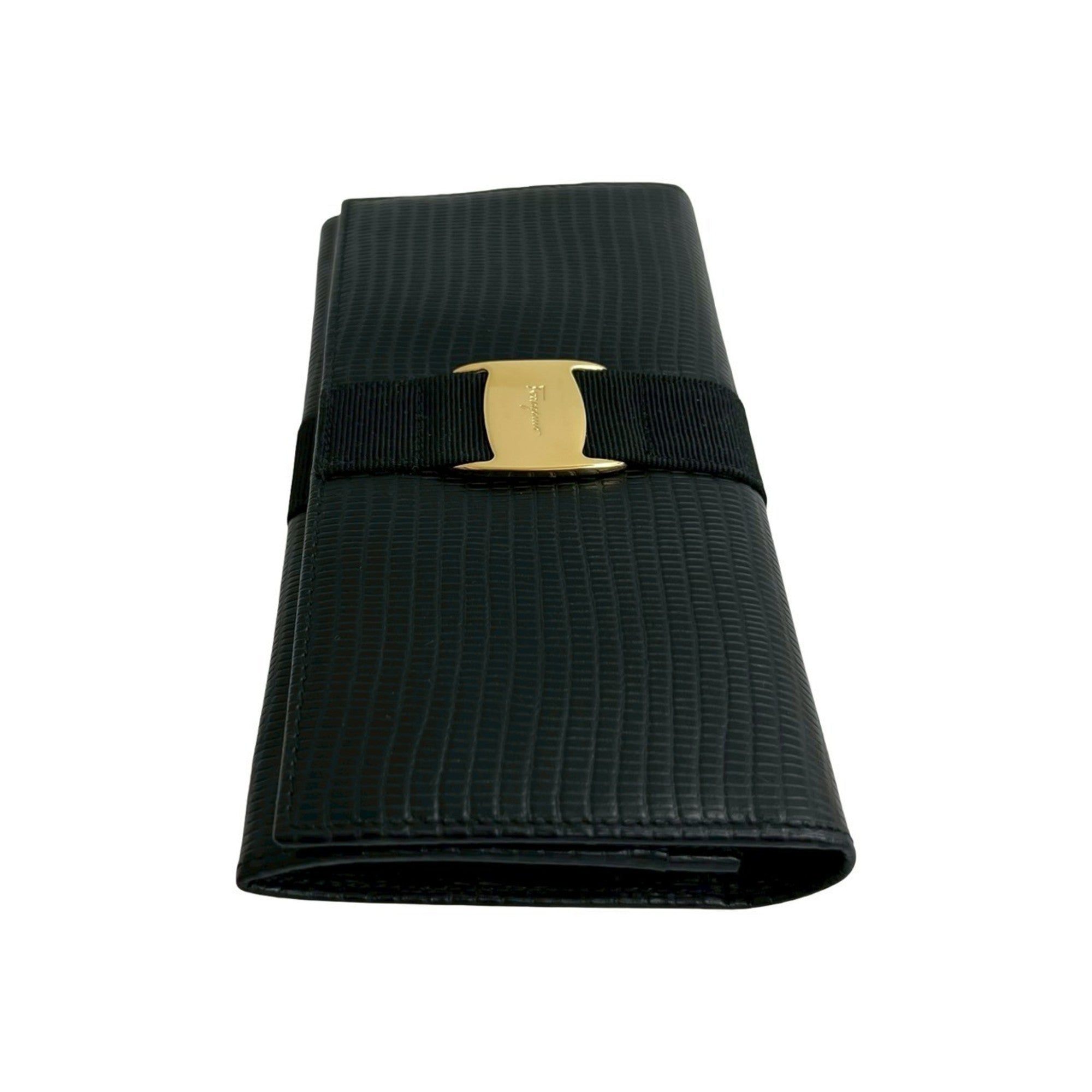 Salvatore Ferragamo Black Leather Long Wallet (Bi-Fold) (Pre-Owned)