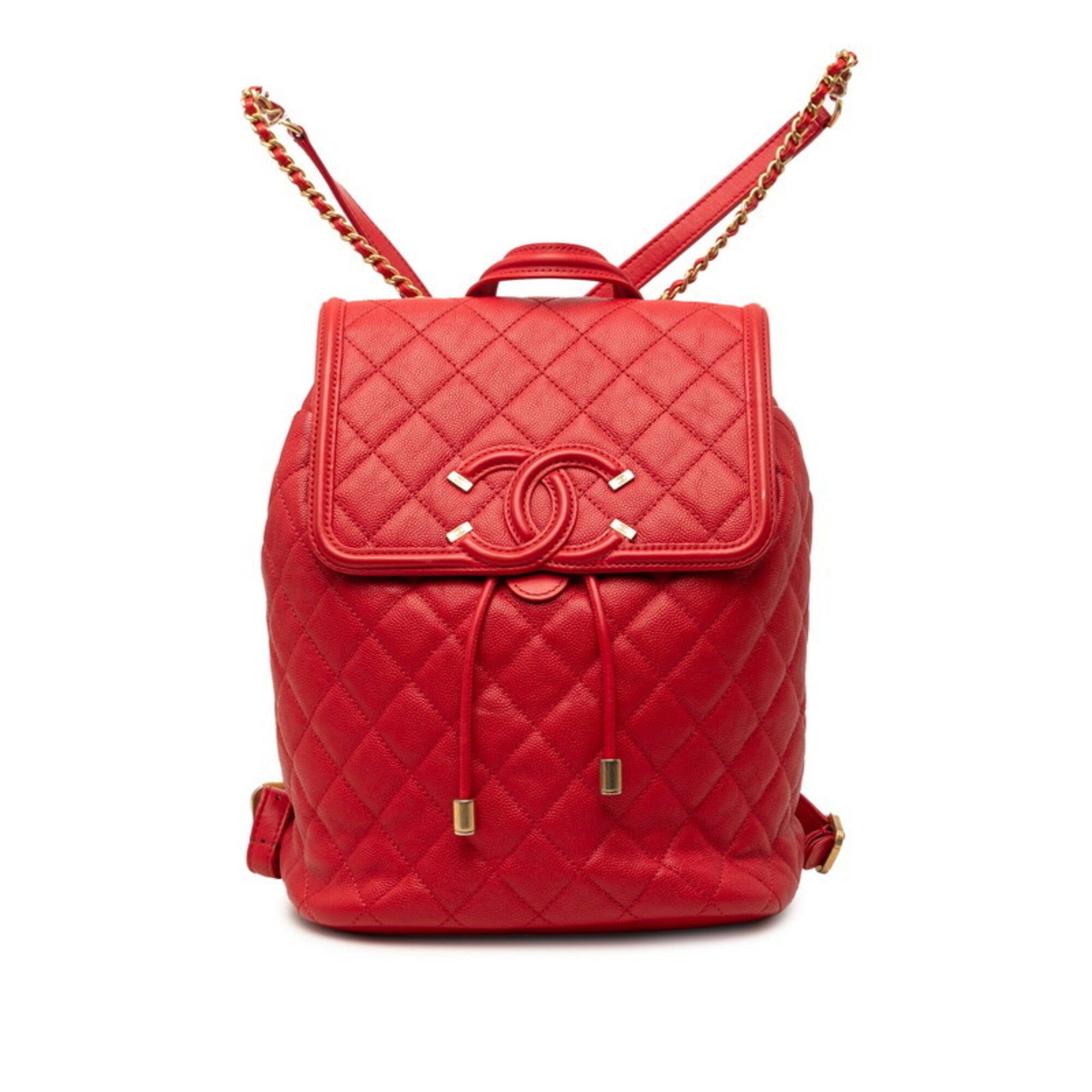 Chanel Red Color Grained Calfskin Backpack (Pre-Owned)
