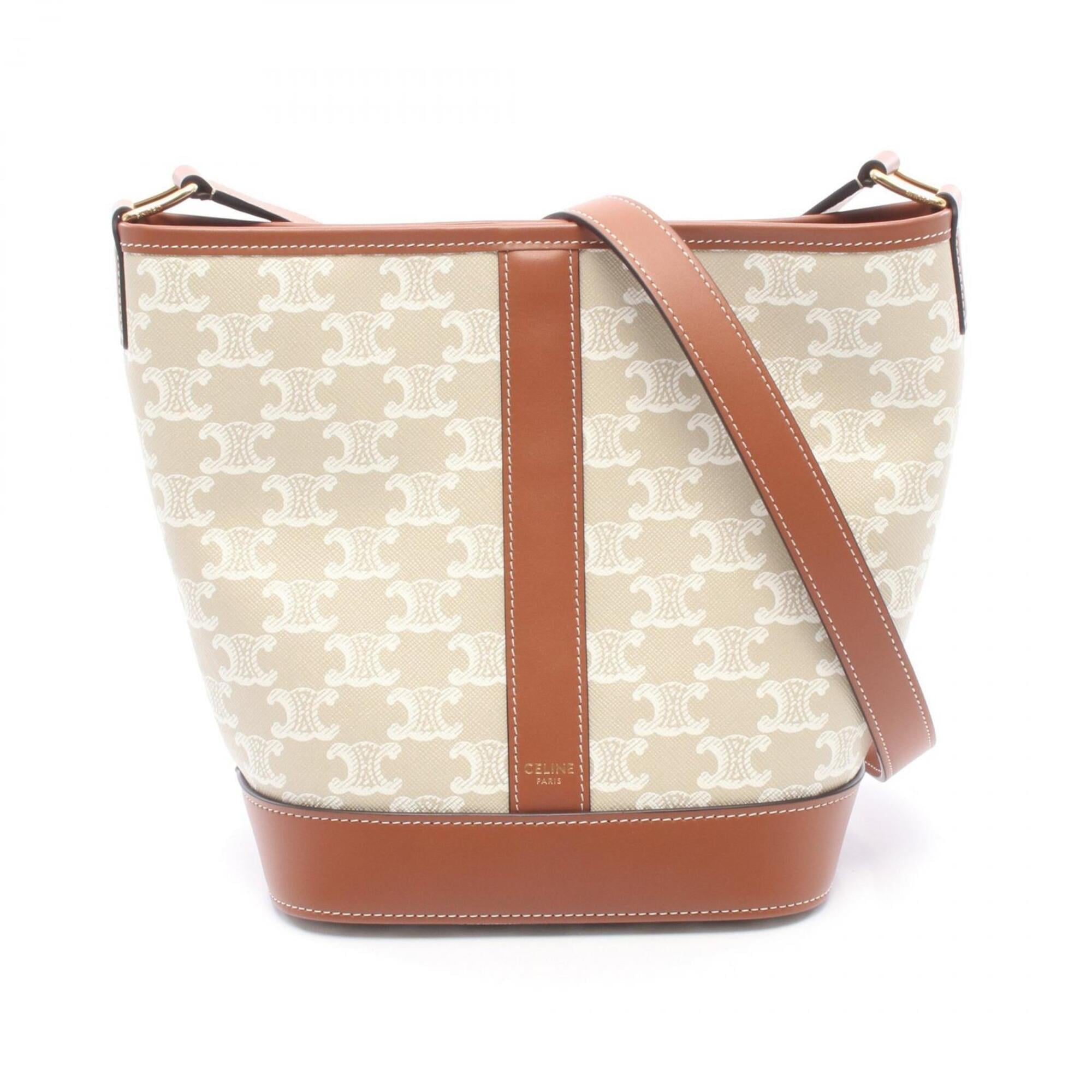 Celine Beige Brown White Coated Canvas Pvc Leather Handbag Shoulder Bag (Pre-Owned)