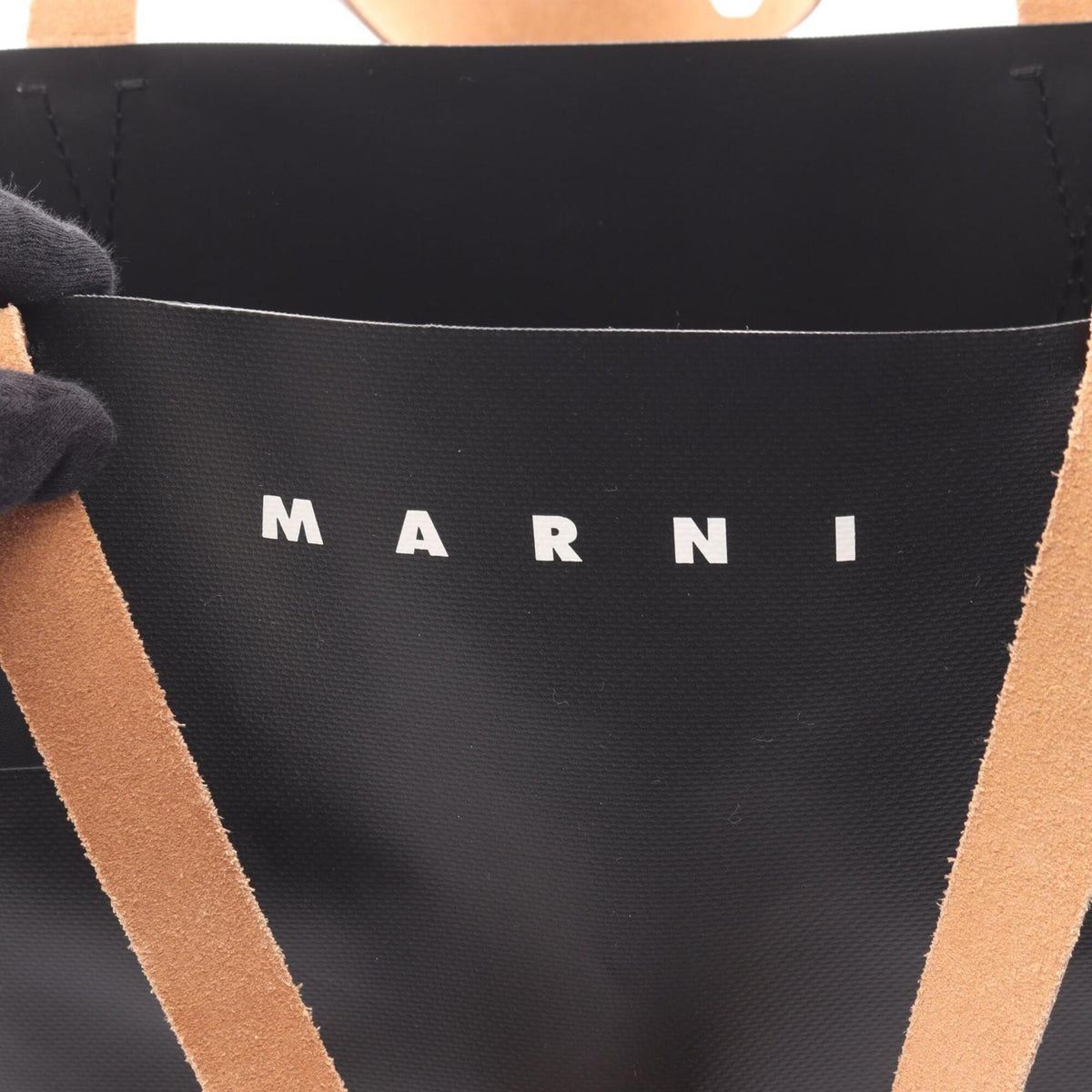 Marni Beige Black Coated Canvas Pvc Leather Handbag Tote Bag (Pre-Owned)