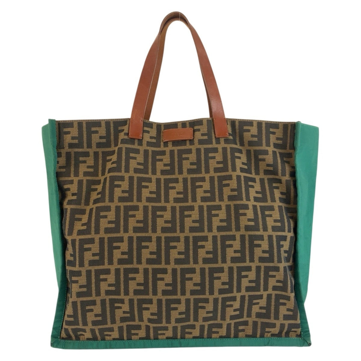 Fendi Brown Green Canvas Leather Handbag Tote Bag (Pre-Owned)