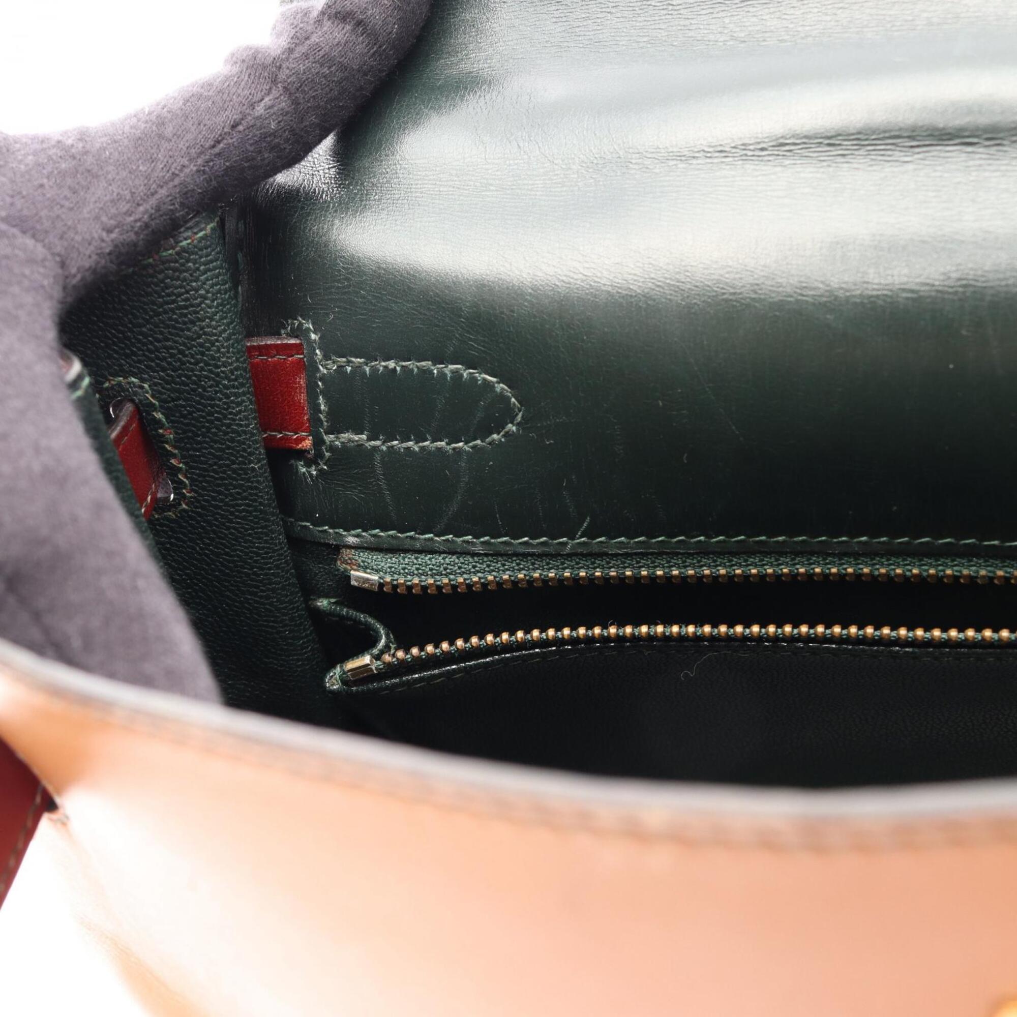 Hermes Bordeaux Brown Green Natural Rouge H Box Calf Leather Handbag (Pre-Owned)