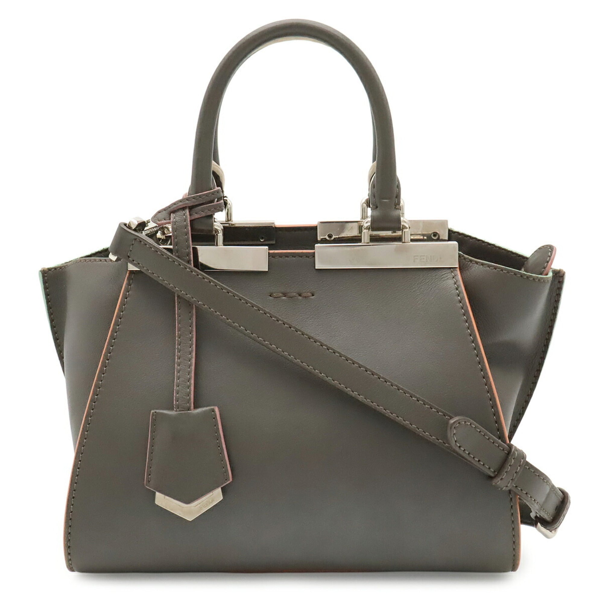 Fendi Gray Multi-Color Leather Handbag Shoulder Bag (Pre-Owned)