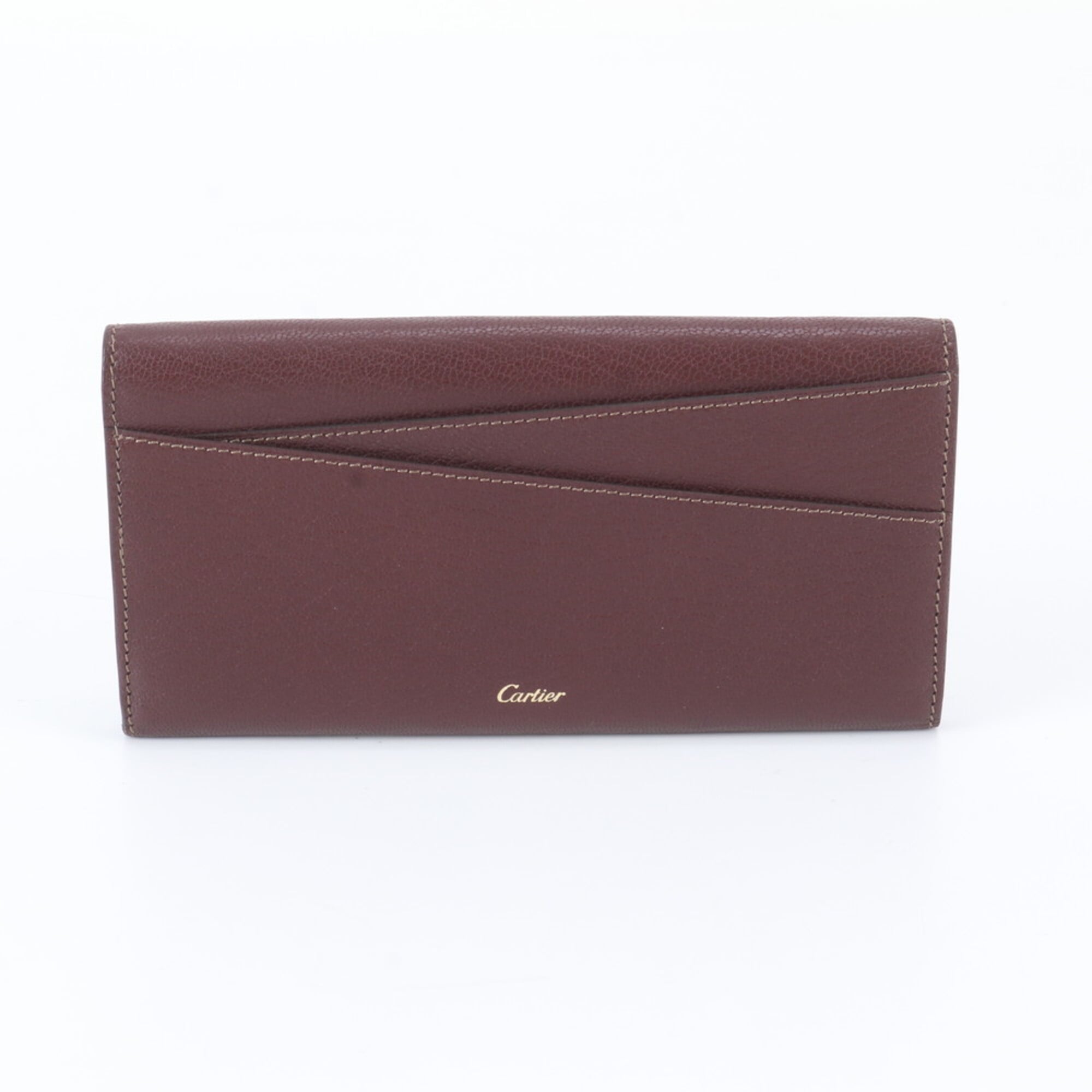 Cartier Wine Red Leather Long Wallet (Bi-Fold) (Pre-Owned)