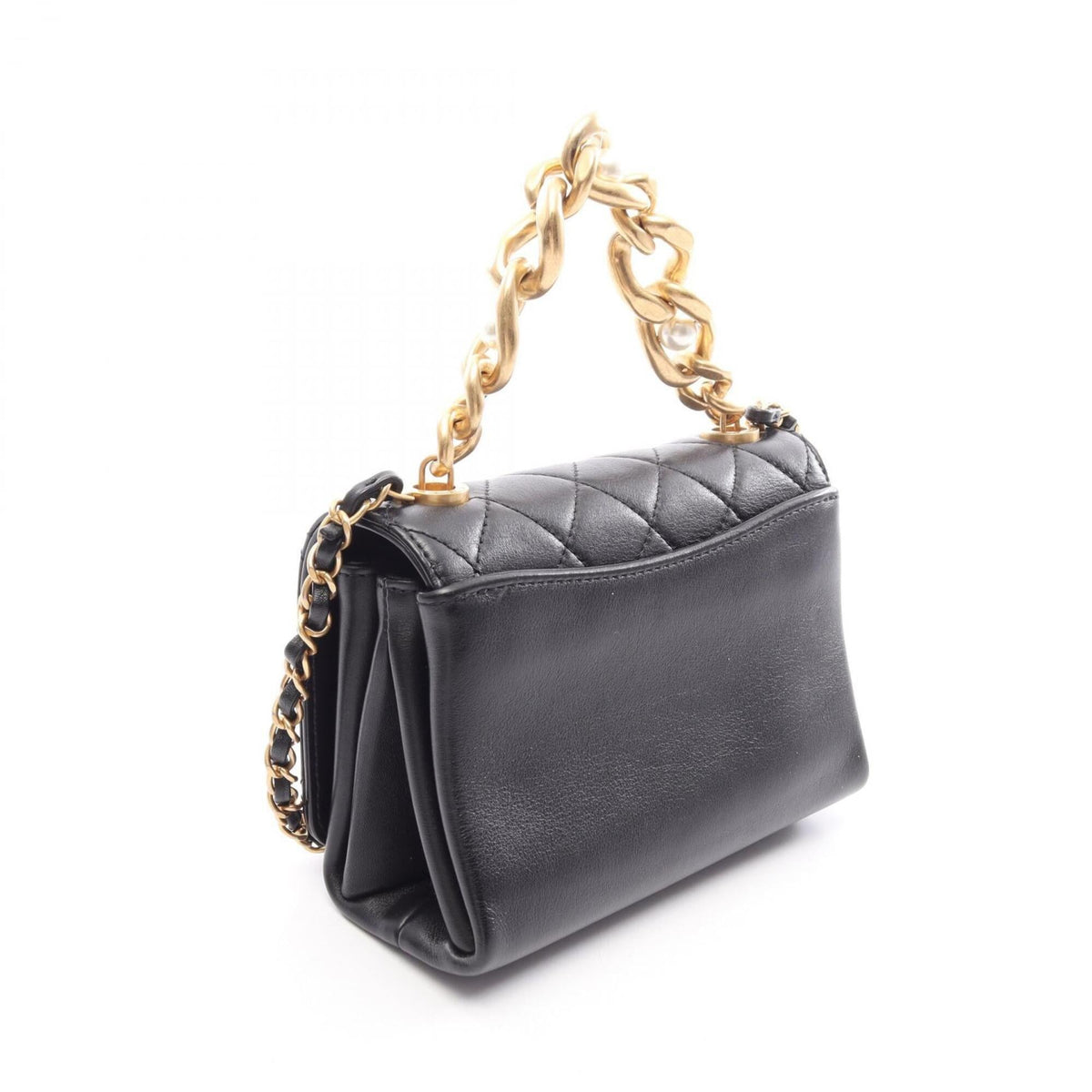 Chanel Black Leather Handbag Shoulder Bag (Pre-Owned)