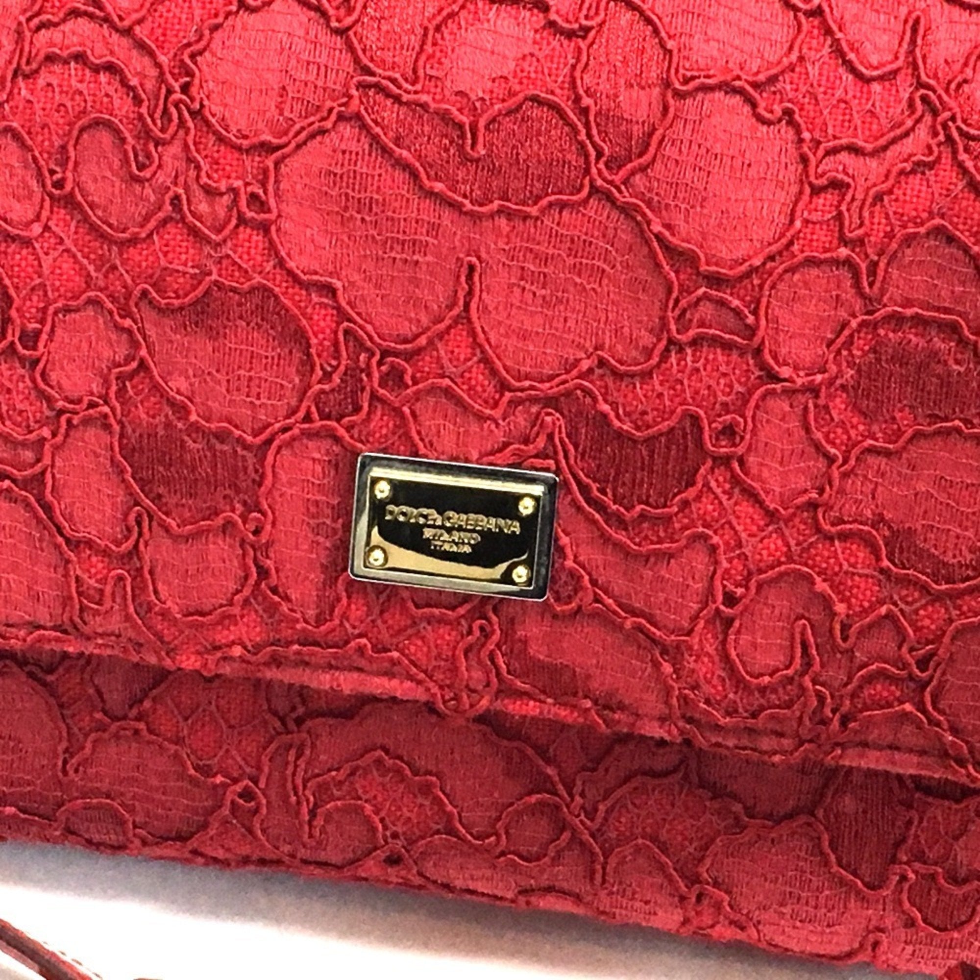 Dolce & Gabbana Red Color Cotton Patent Leather Handbag Shoulder Bag (Pre-Owned)