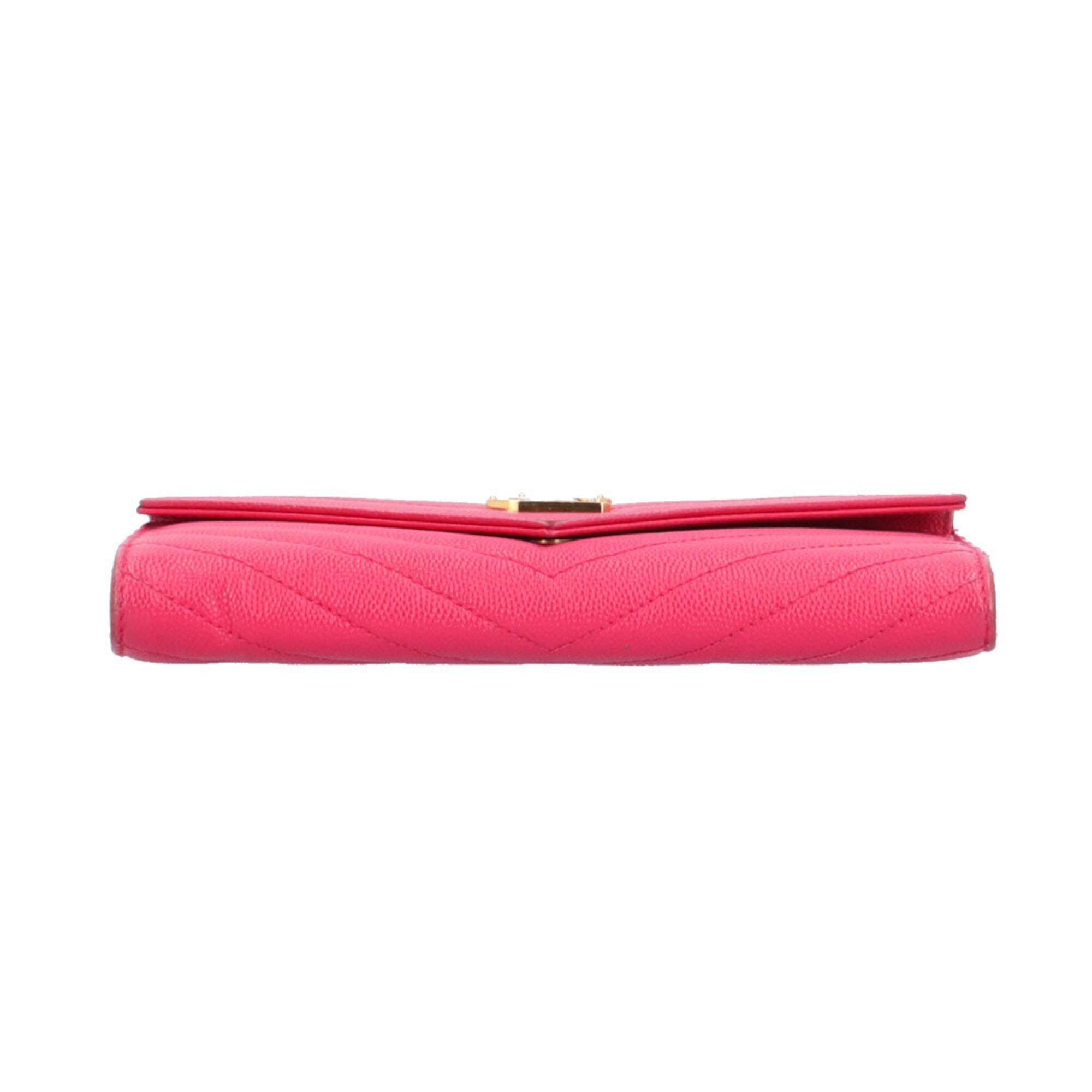 Saint Laurent Pink Leather Long Wallet (Bi-Fold) (Pre-Owned)