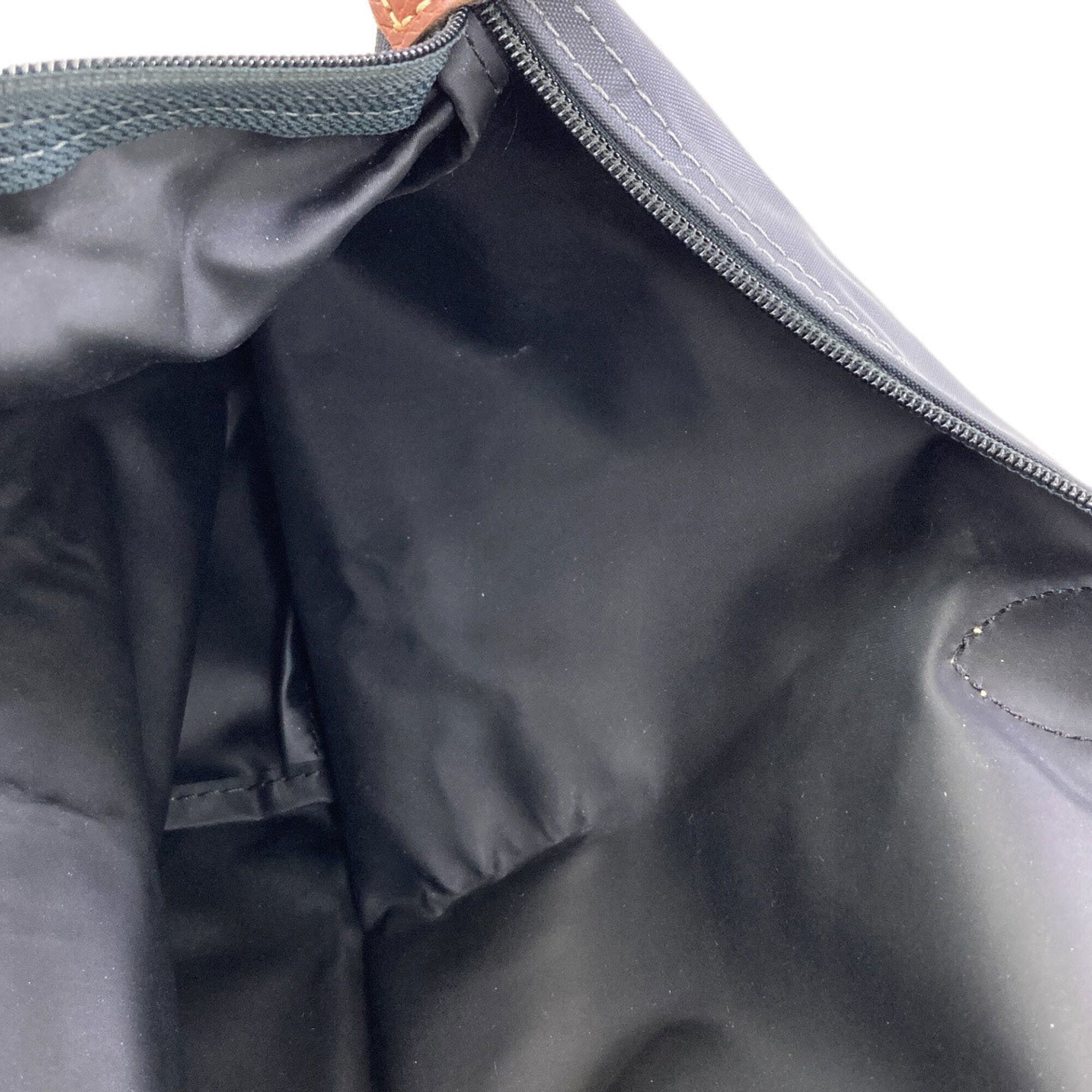 Longchamp Le Pliage Brown Gray Nylon Leather Handbag (Pre-Owned)