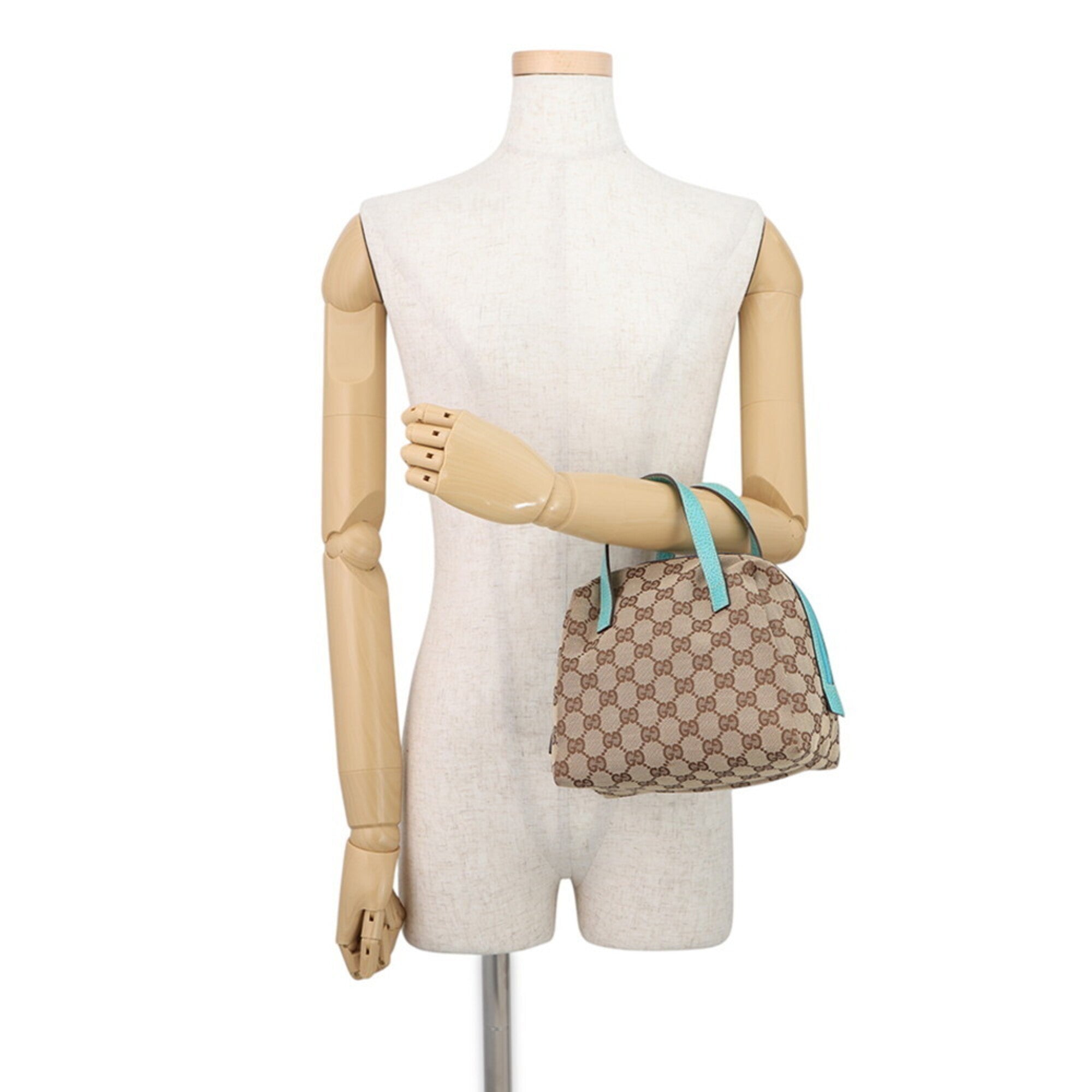 Gucci Beige Light Blue Gg Canvas Leather Handbag (Pre-Owned)